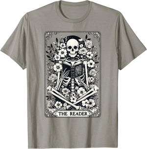 Skeleton Reading Book The Reader Tarot Card Funny Book T-Shirt - T-Shirt | Sand