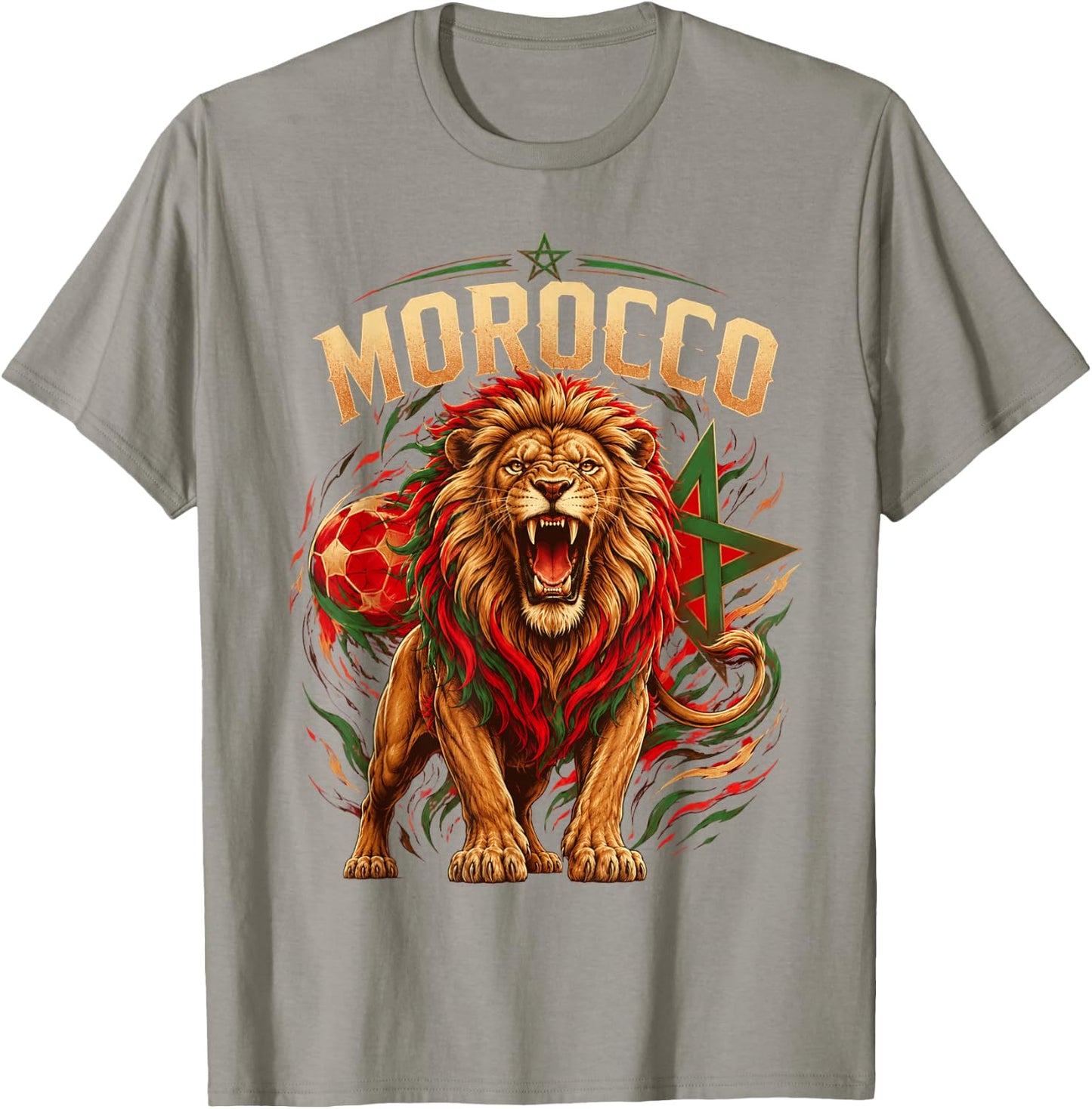 Morocco Flag Red Green Proud Moroccan Men Women Morocco Lion T-Shirt - T-Shirt | Sand