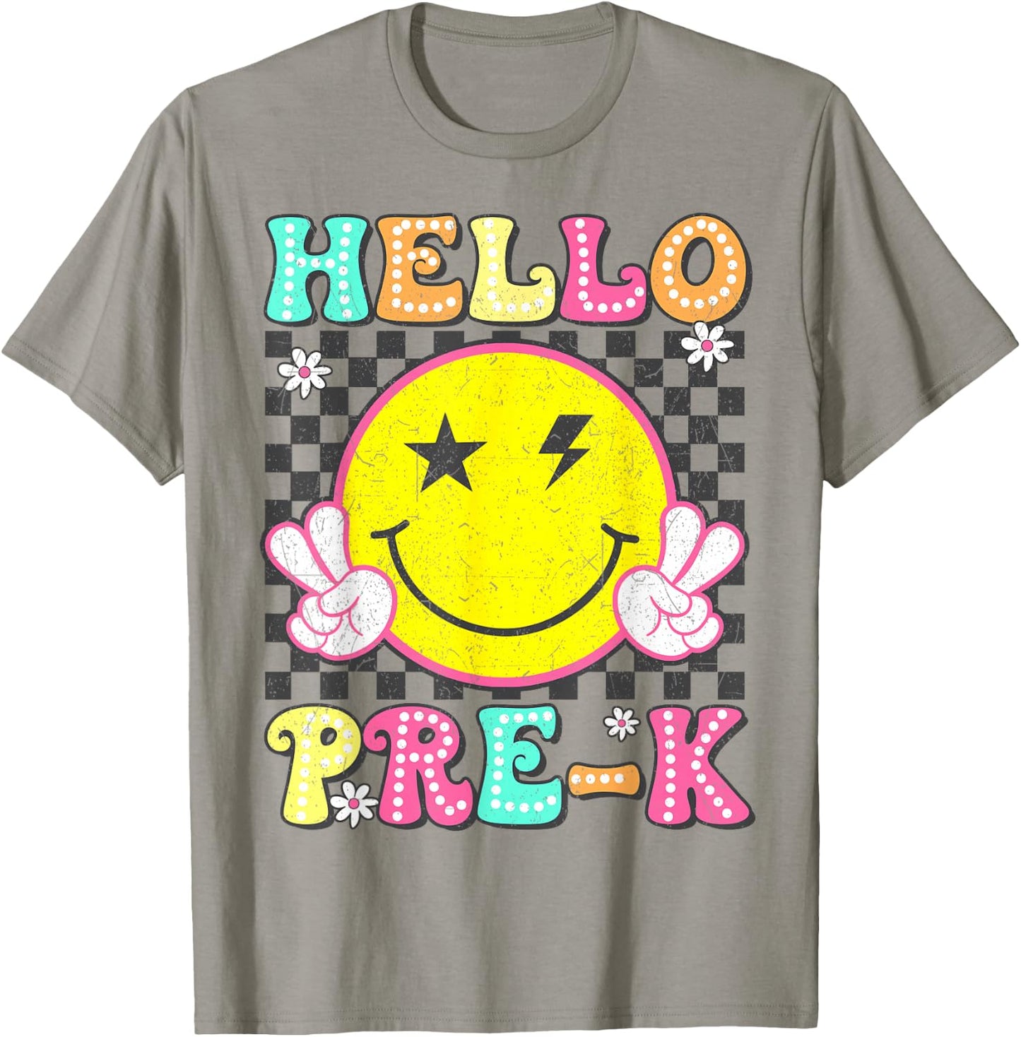 Hello Pre-K Teacher Kids Girl Back To School Prek Groovy T-Shirt - T-Shirt | Sand