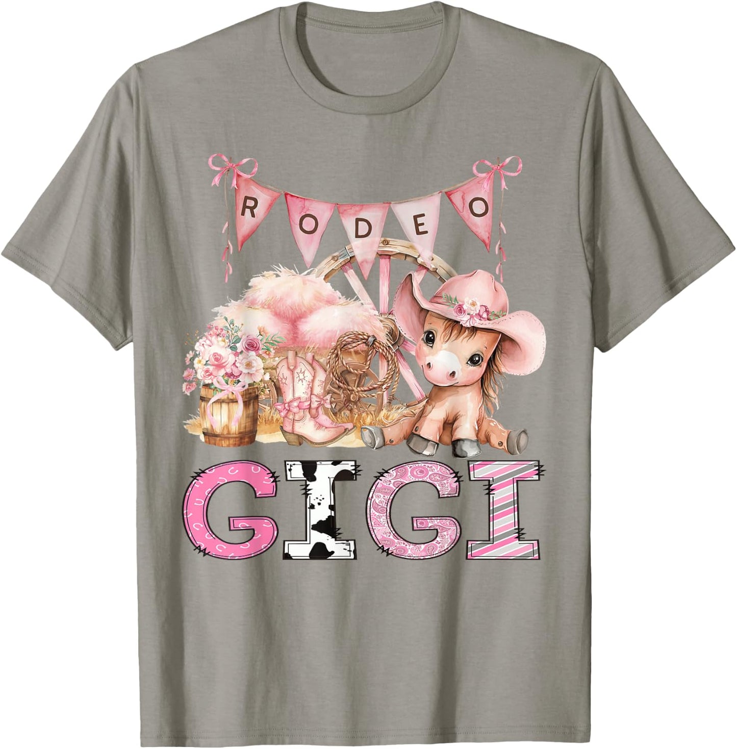 Rodeo Gigi Pink Cowgirl Coquette 1St Birthday Girl T-Shirt - T-Shirt | Sand