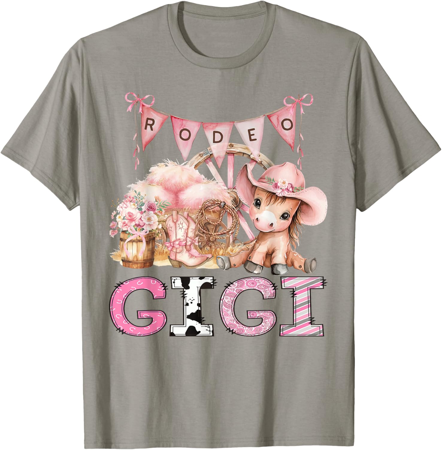 Rodeo Gigi Pink Cowgirl Coquette 1St Birthday Girl T-Shirt - T-Shirt | Sand