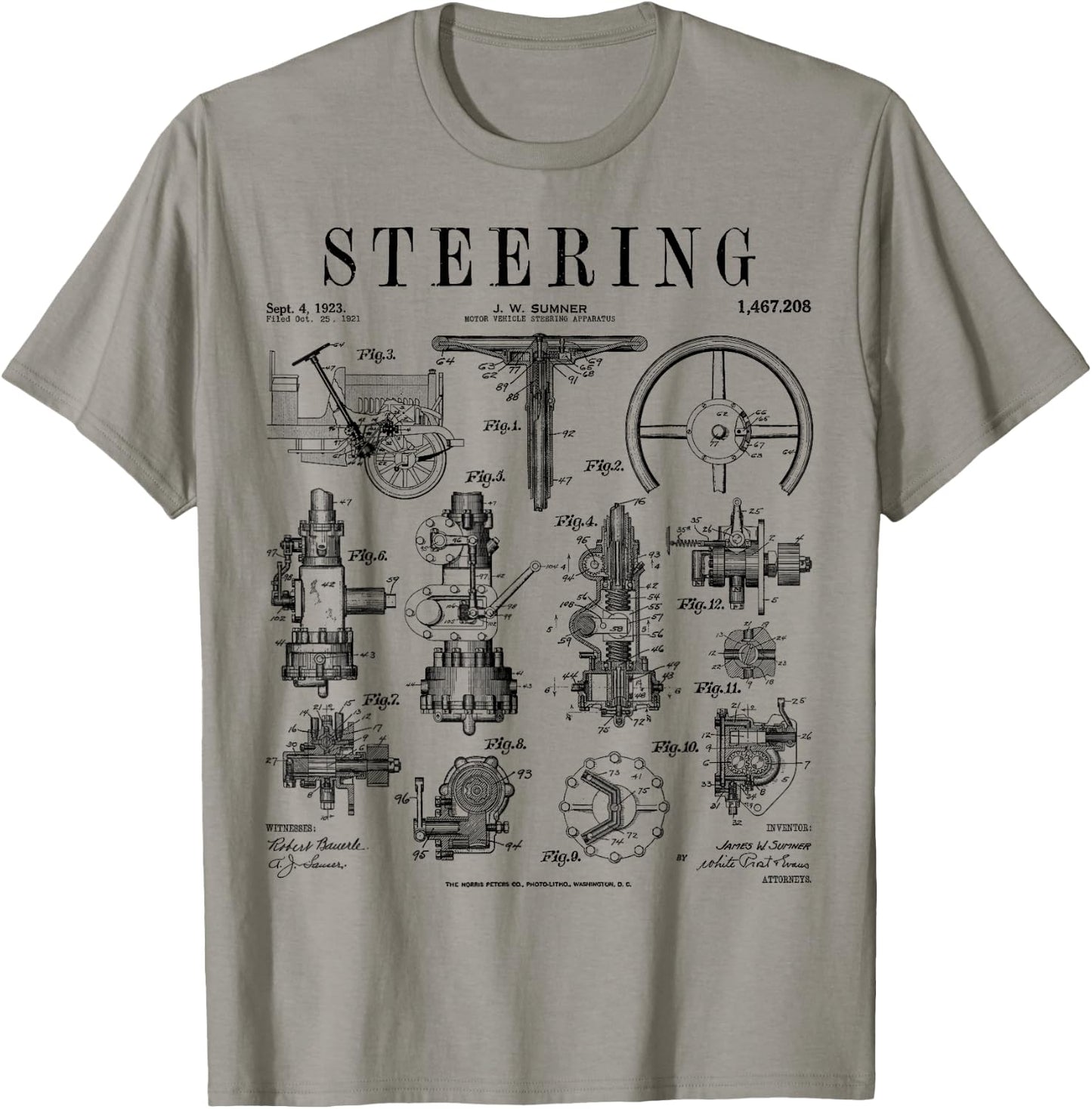 Car Steering Wheel Auto Mechanic Cars Vintage Patent T-Shirt - T-Shirt | Sand