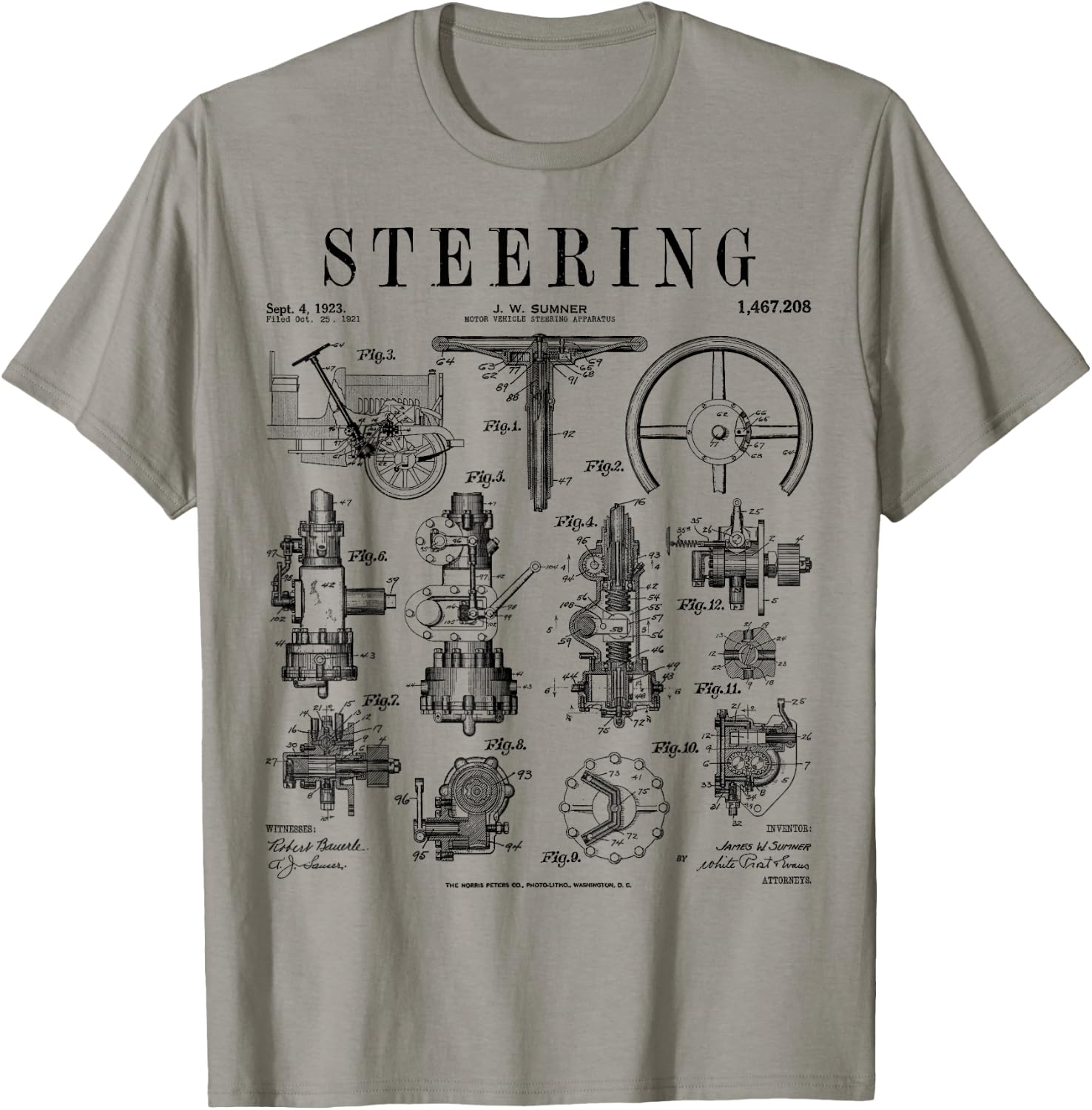 Car Steering Wheel Auto Mechanic Cars Vintage Patent T-Shirt - T-Shirt | Sand