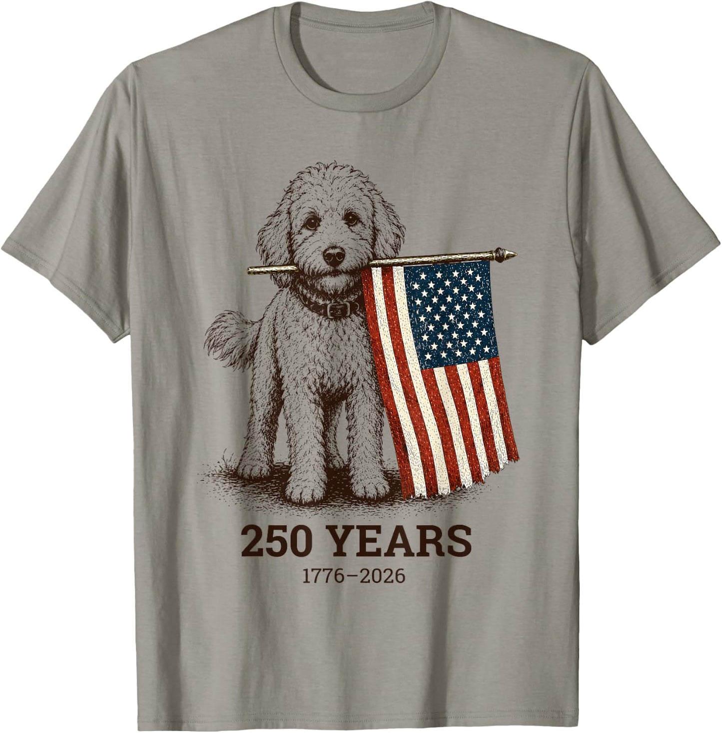 Vintage Goldendoodle Patriotic Dog 250 Years 1776 2026 T-Shirt - T-Shirt | Sand