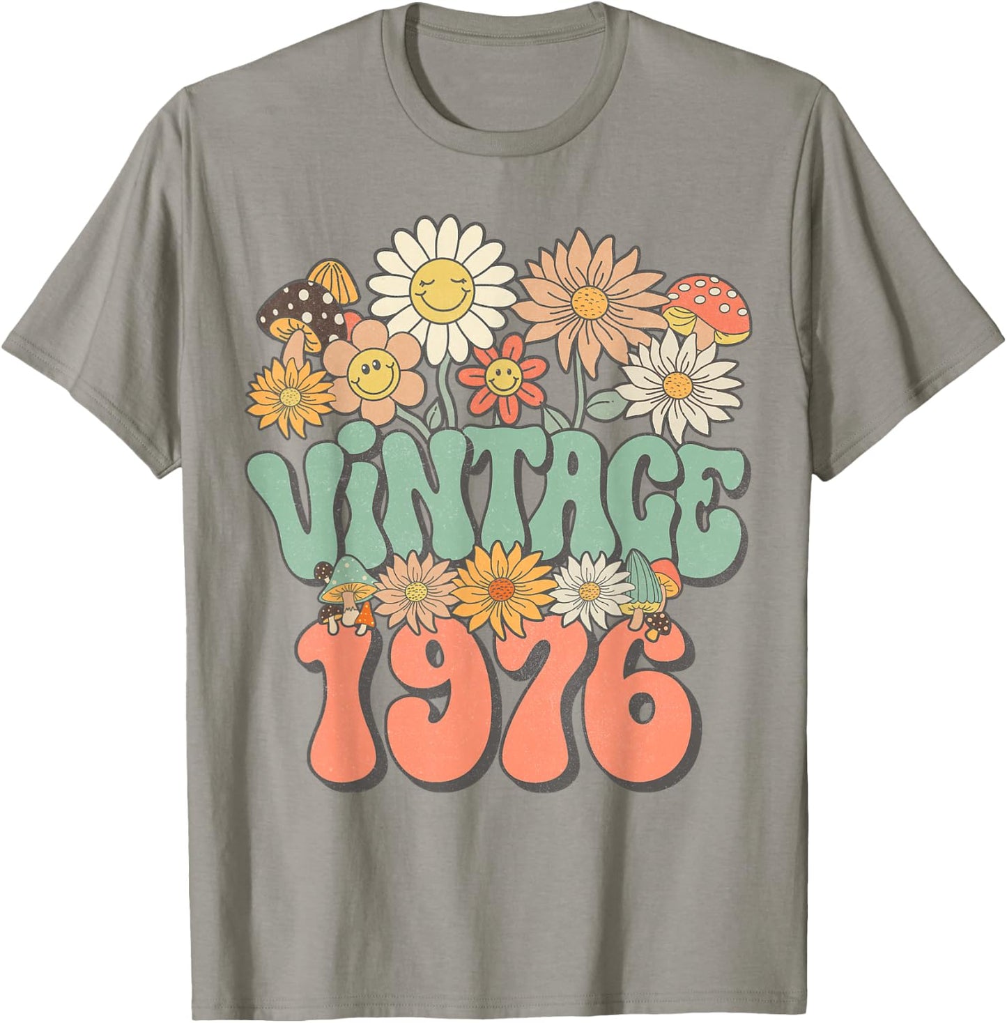 Vintage 1976 Daisy Hippie Groovy Wildflower 50th Birthday T-Shirt - T-Shirt | Sand