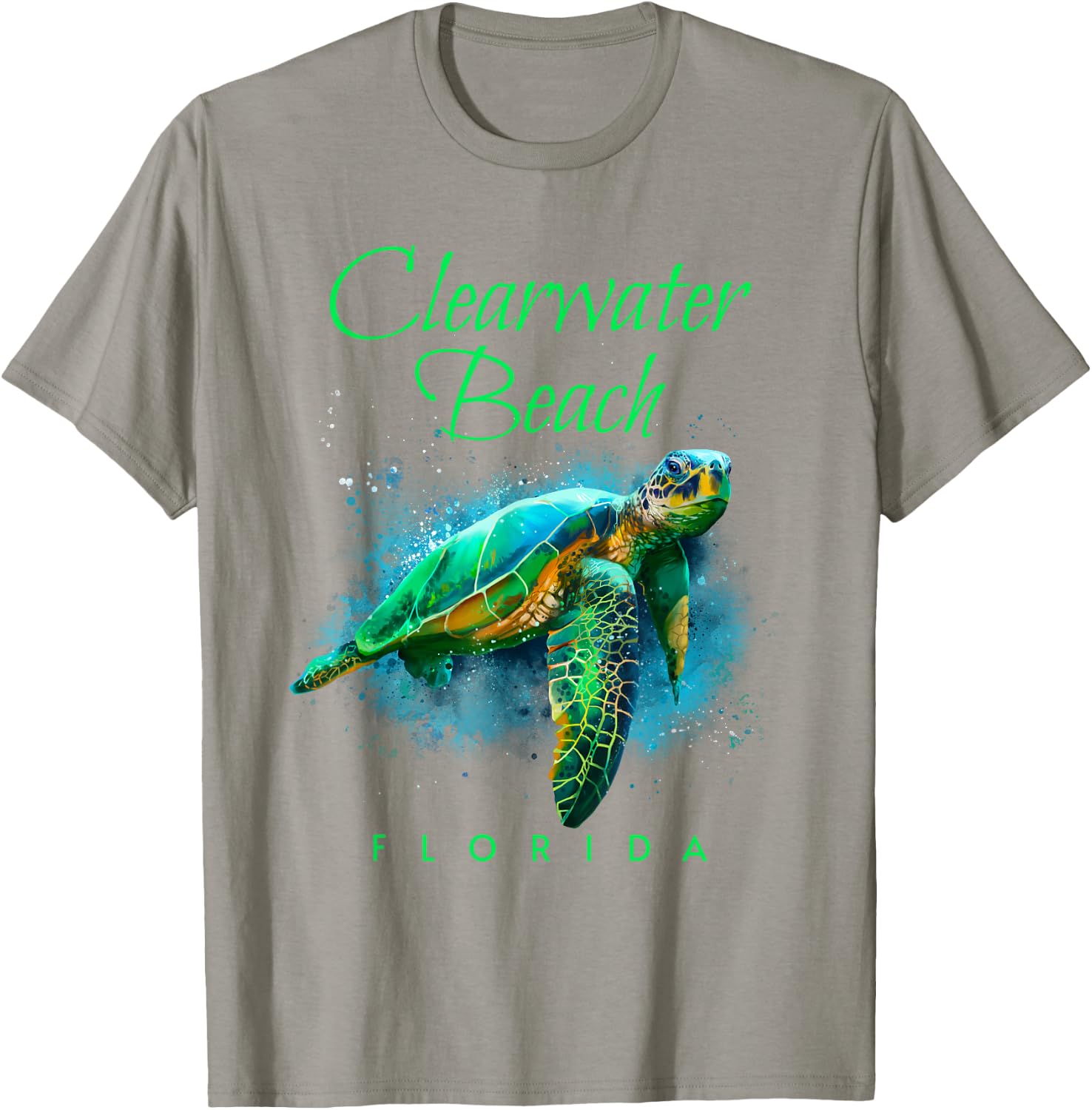 Clearwater Beach Florida Watercolor Sea Turtle T-Shirt - T-Shirt | Sand
