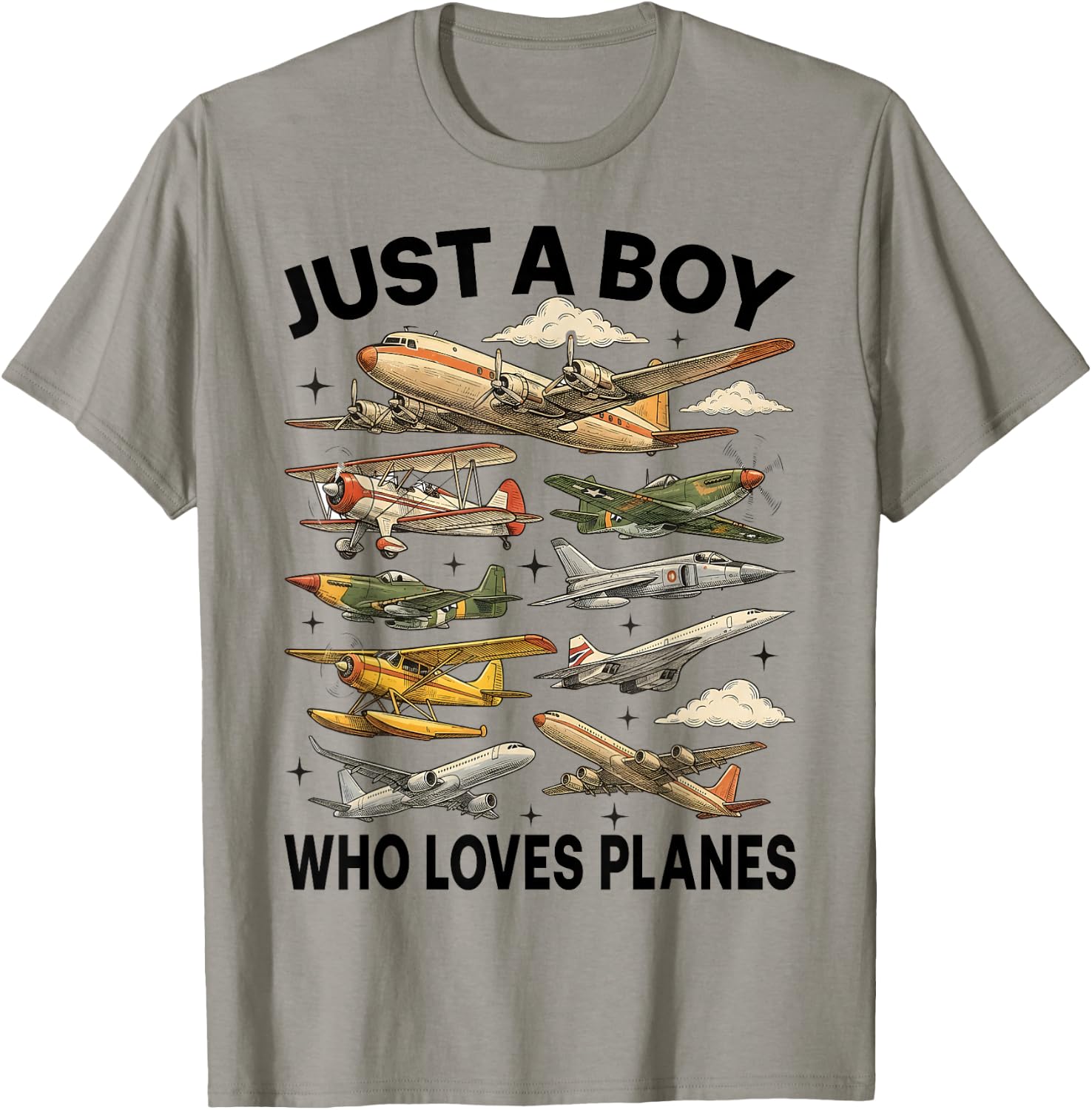 Just A Boy Who Loves Planes Vintage Aviation Pilot T-Shirt - T-Shirt | Sand