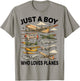 Just A Boy Who Loves Planes Vintage Aviation Pilot T-Shirt - T-Shirt | Sand