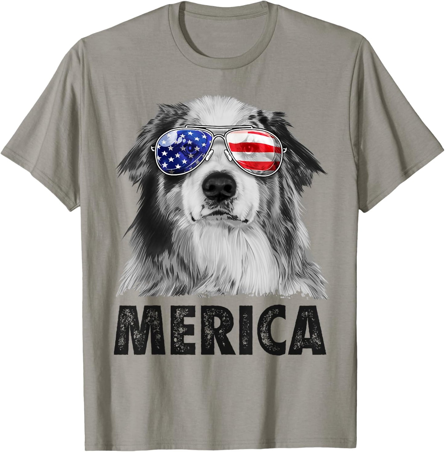 Aussie Australian Shepherd 4th of July Merica American Flag T-Shirt - T-Shirt | Sand