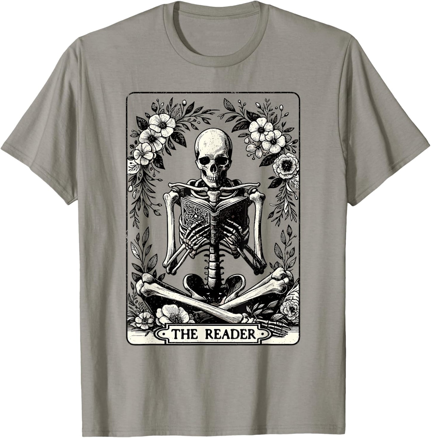 The Reader Tarot Card Funny Book Lover Skeleton Reading Book T-Shirt - T-Shirt | Sand