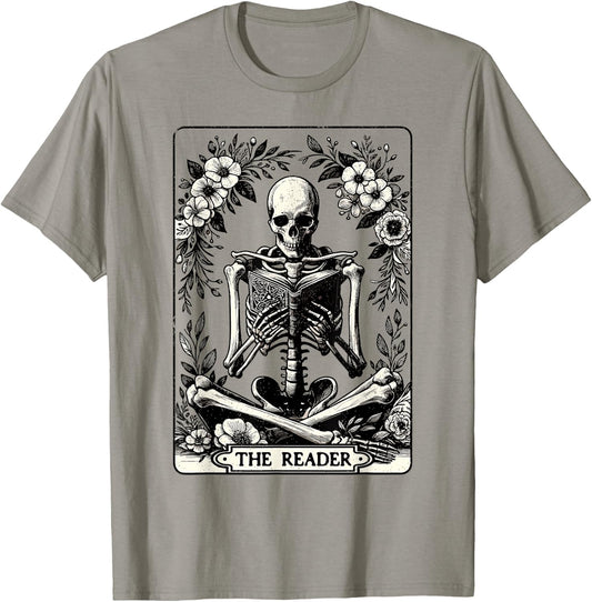 The Reader Tarot Card Funny Book Lover Skeleton Reading Book T-Shirt - T-Shirt | Sand
