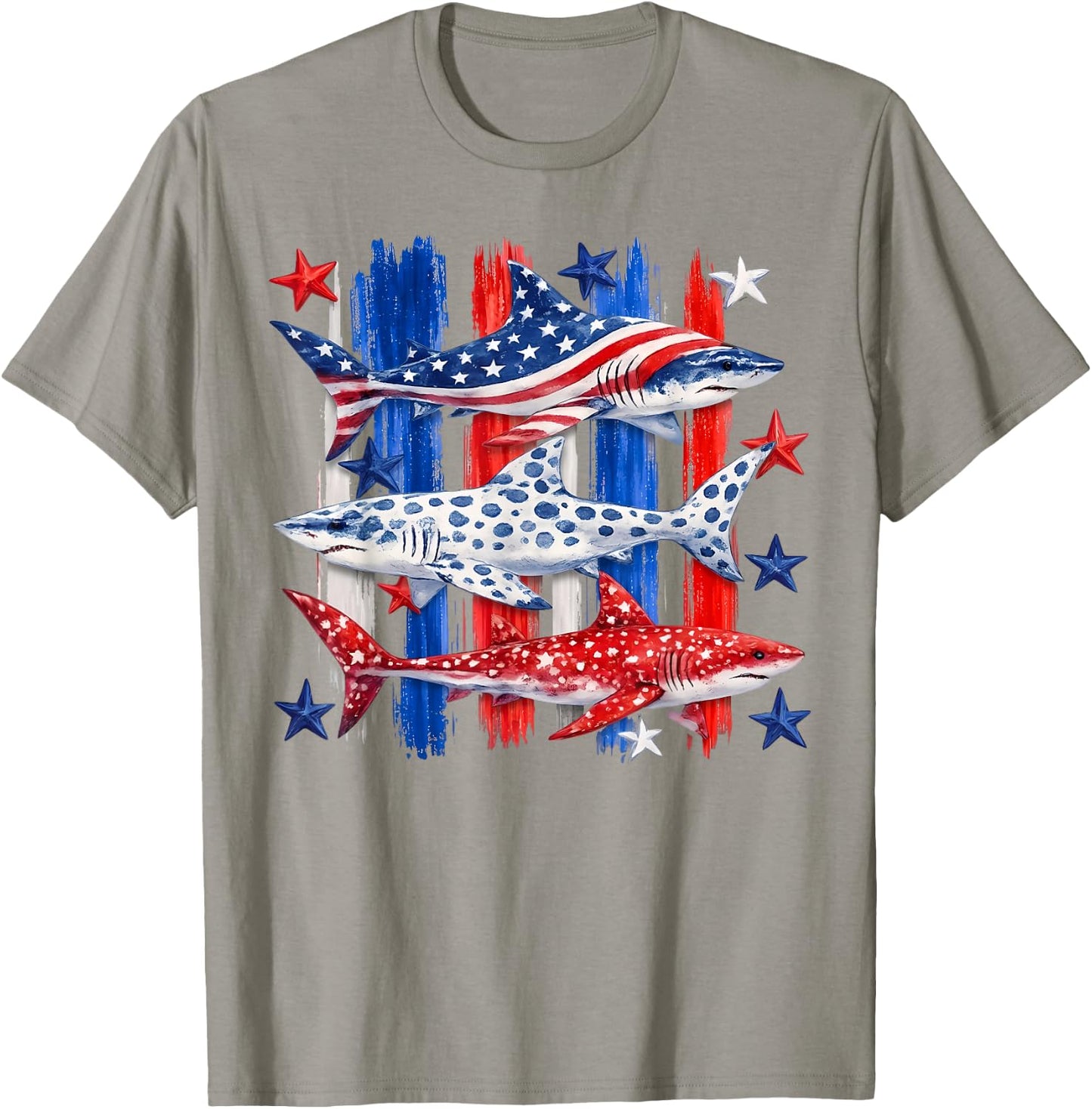 Patriotic USA American Flag Shark Stars and Stripes Men Boys T-Shirt - T-Shirt | Sand
