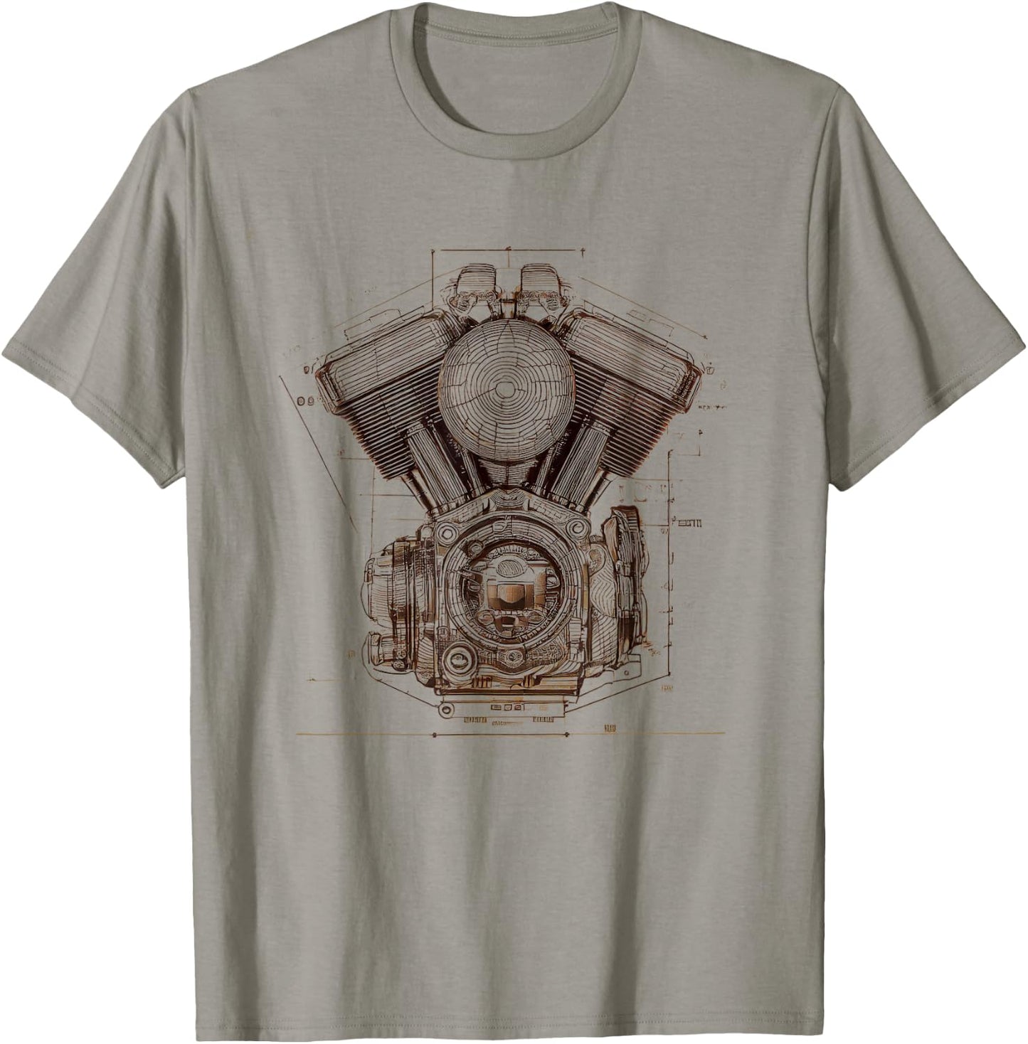 Motorcycle V-Twin Engine Blueprint Diagram Biker Graphic T-Shirt - T-Shirt | Sand