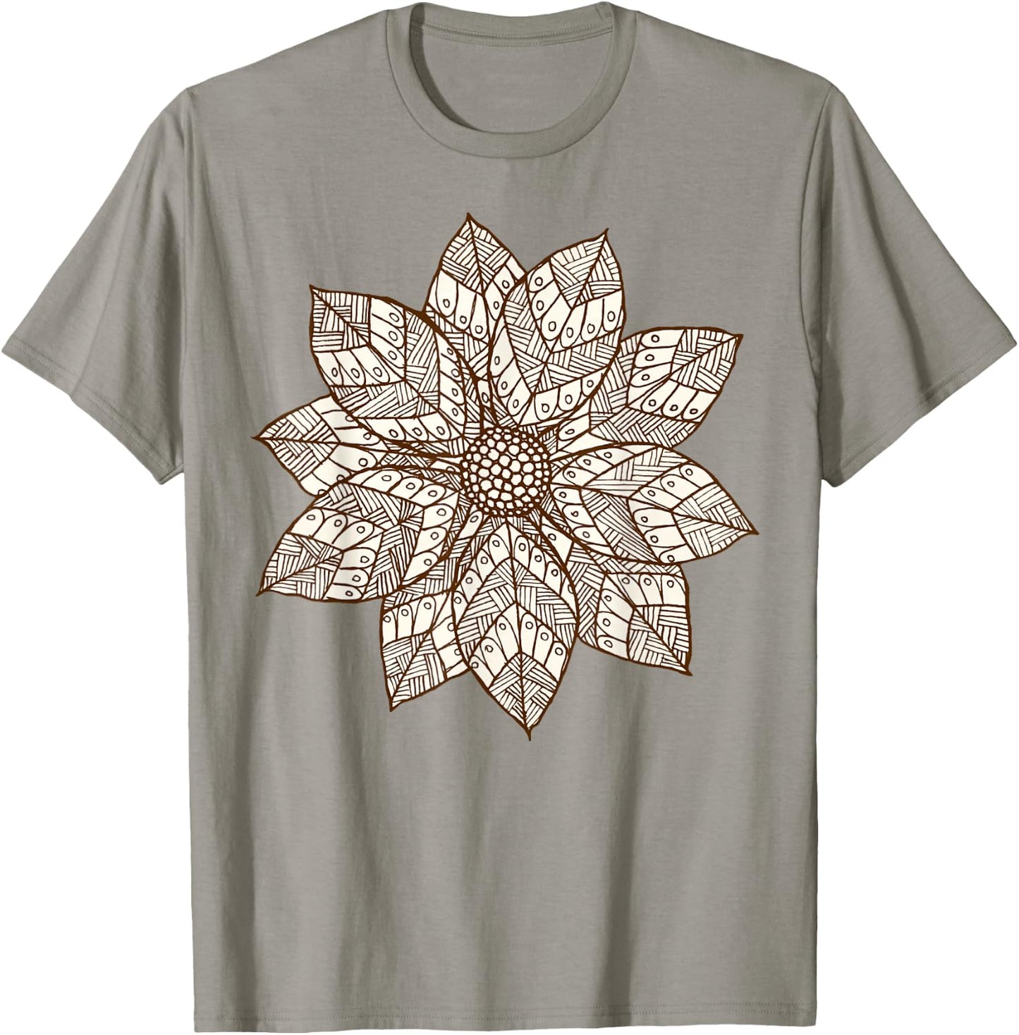 Brown & White Mandala Flower Yoga Sacred Mantra Geometry T-Shirt - T-Shirt | Sand