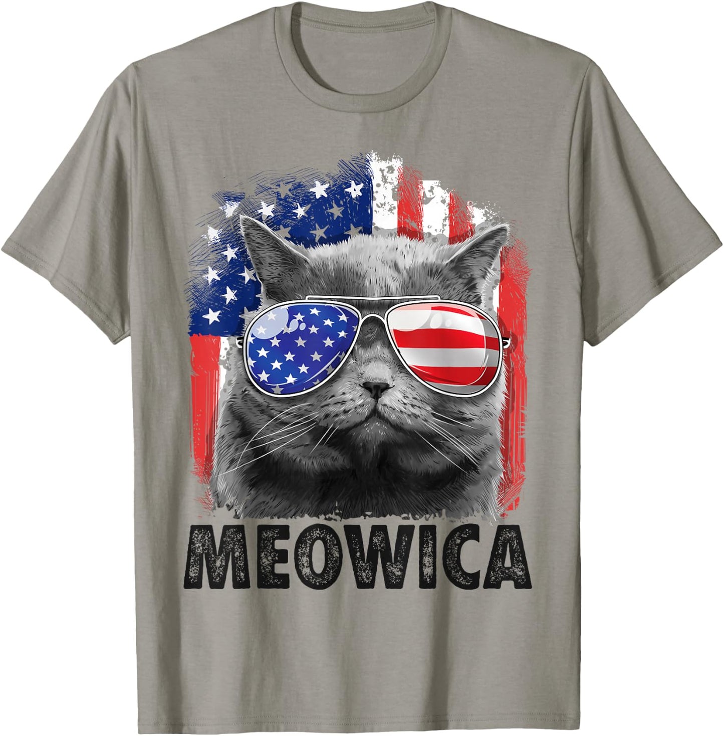 Cat 4th of July Shirts Meowica Merica Men USA American Flag T-Shirt - T-Shirt | Sand