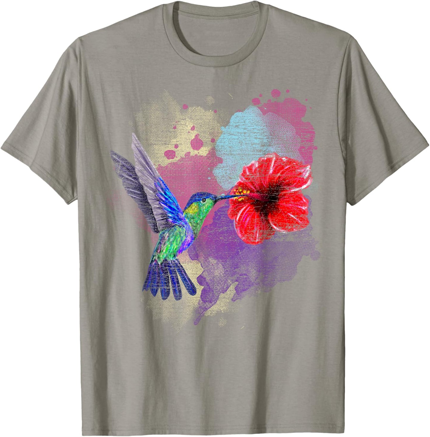 Vintage Pretty Bird Animal Hibiscus Flower Hummingbird T-Shirt - T-Shirt | Sand