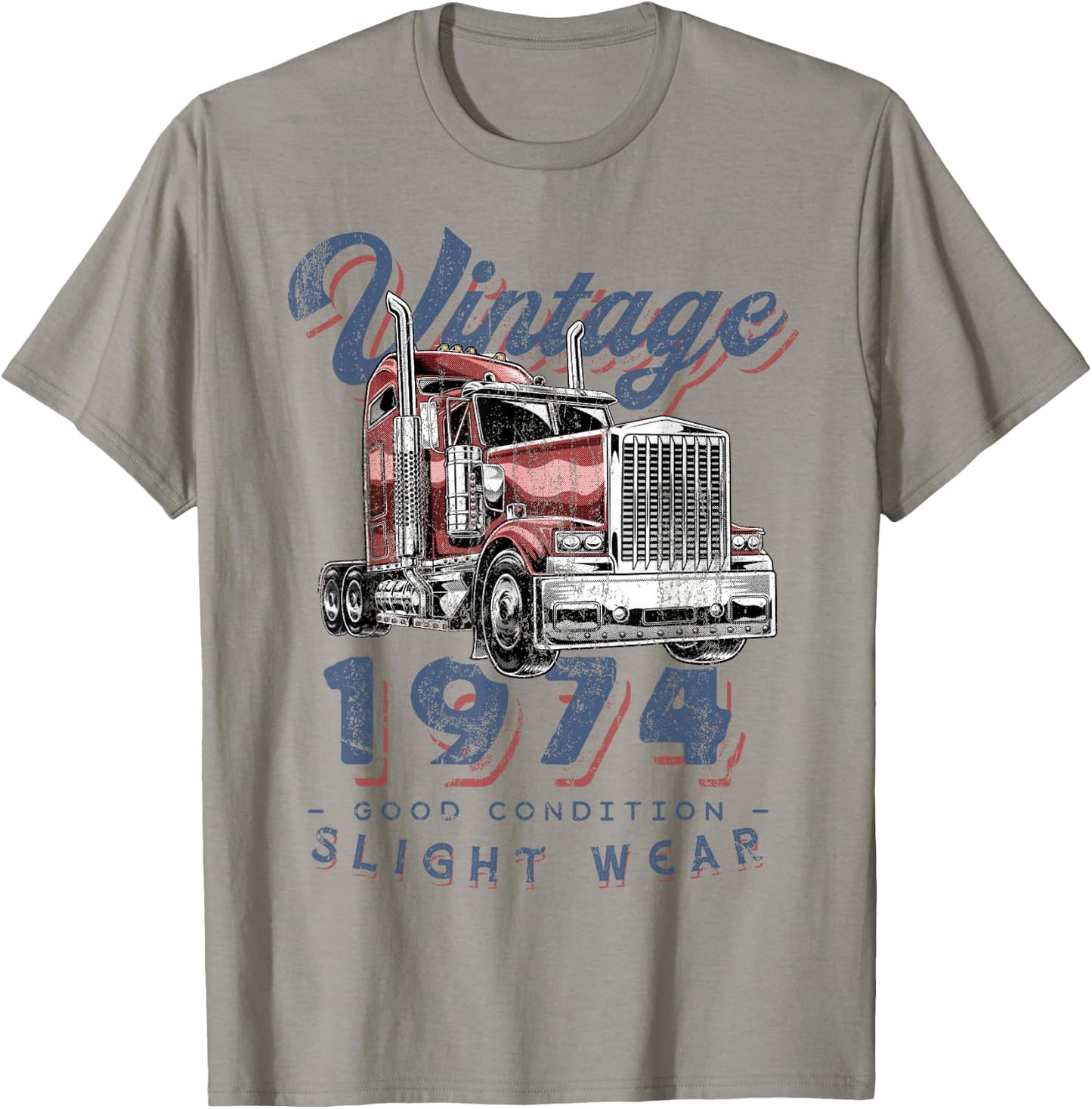 Vintage 1974 Trucker Big Rig Truck Driver 48th Birthday T-Shirt - T-Shirt | Sand