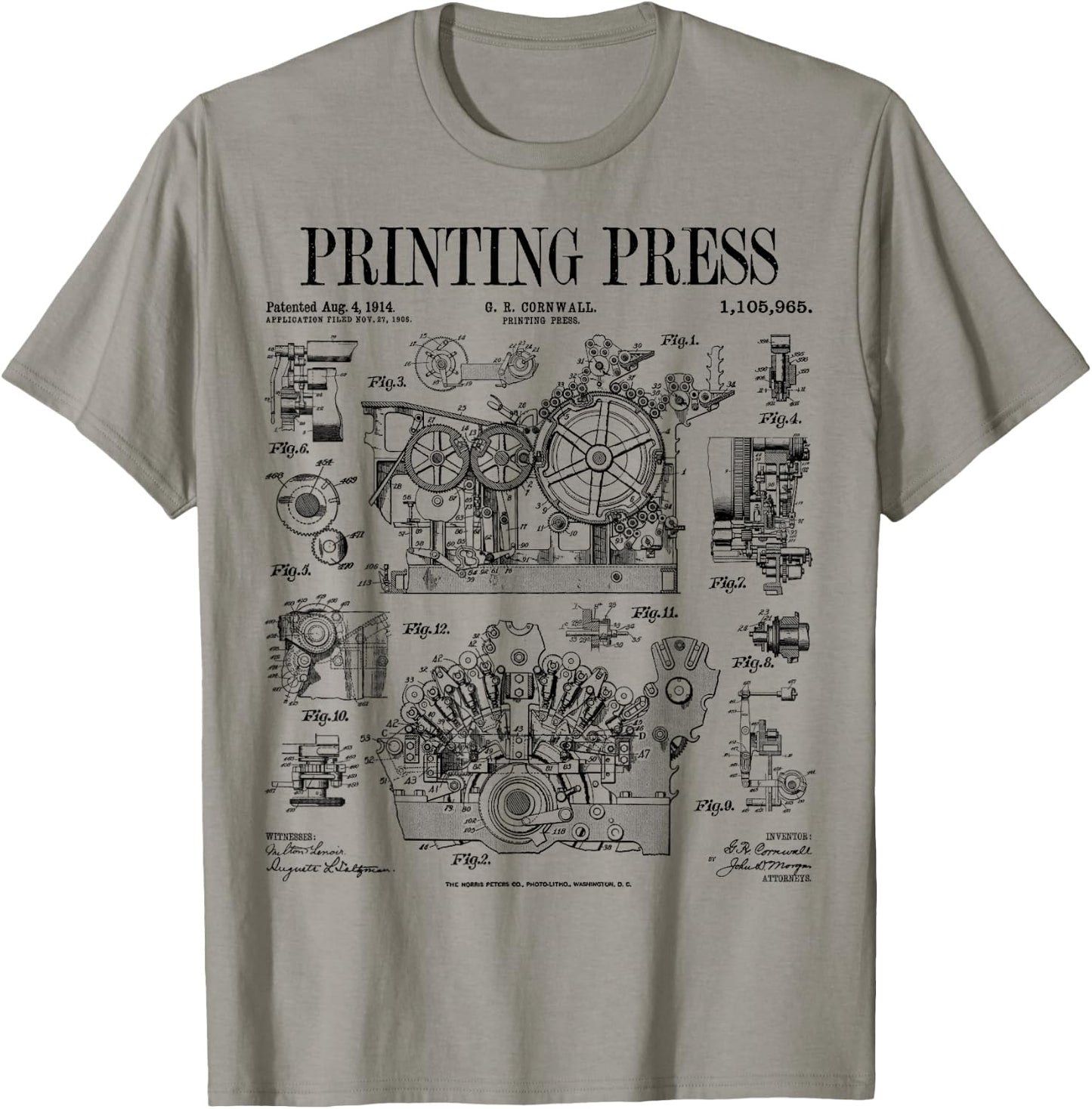 Book Printing Press Newspaper Printer Vintage Patent Print T-Shirt - T-Shirt | Sand