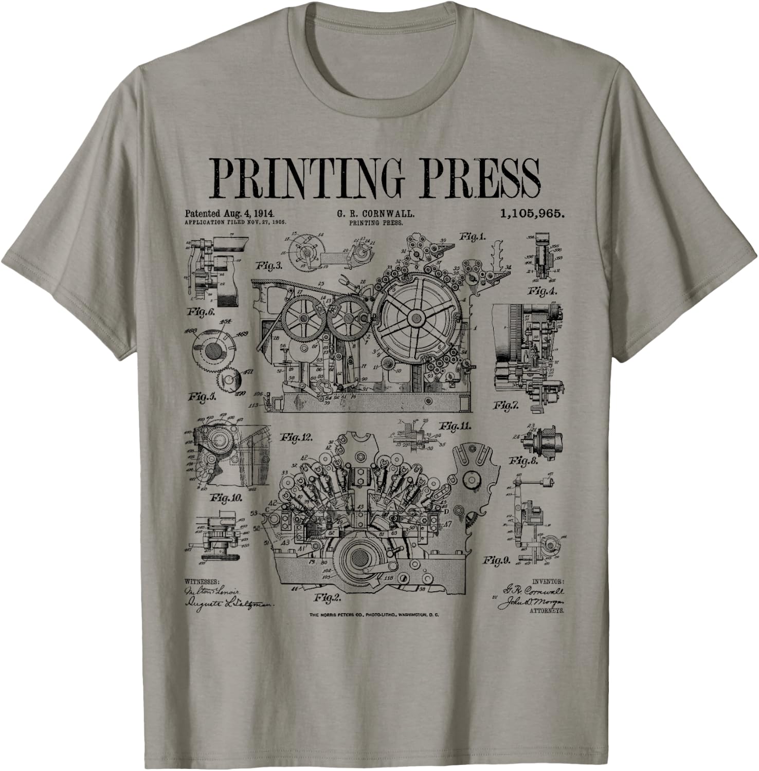 Book Printing Press Newspaper Printer Vintage Patent Print T-Shirt - T-Shirt | Sand