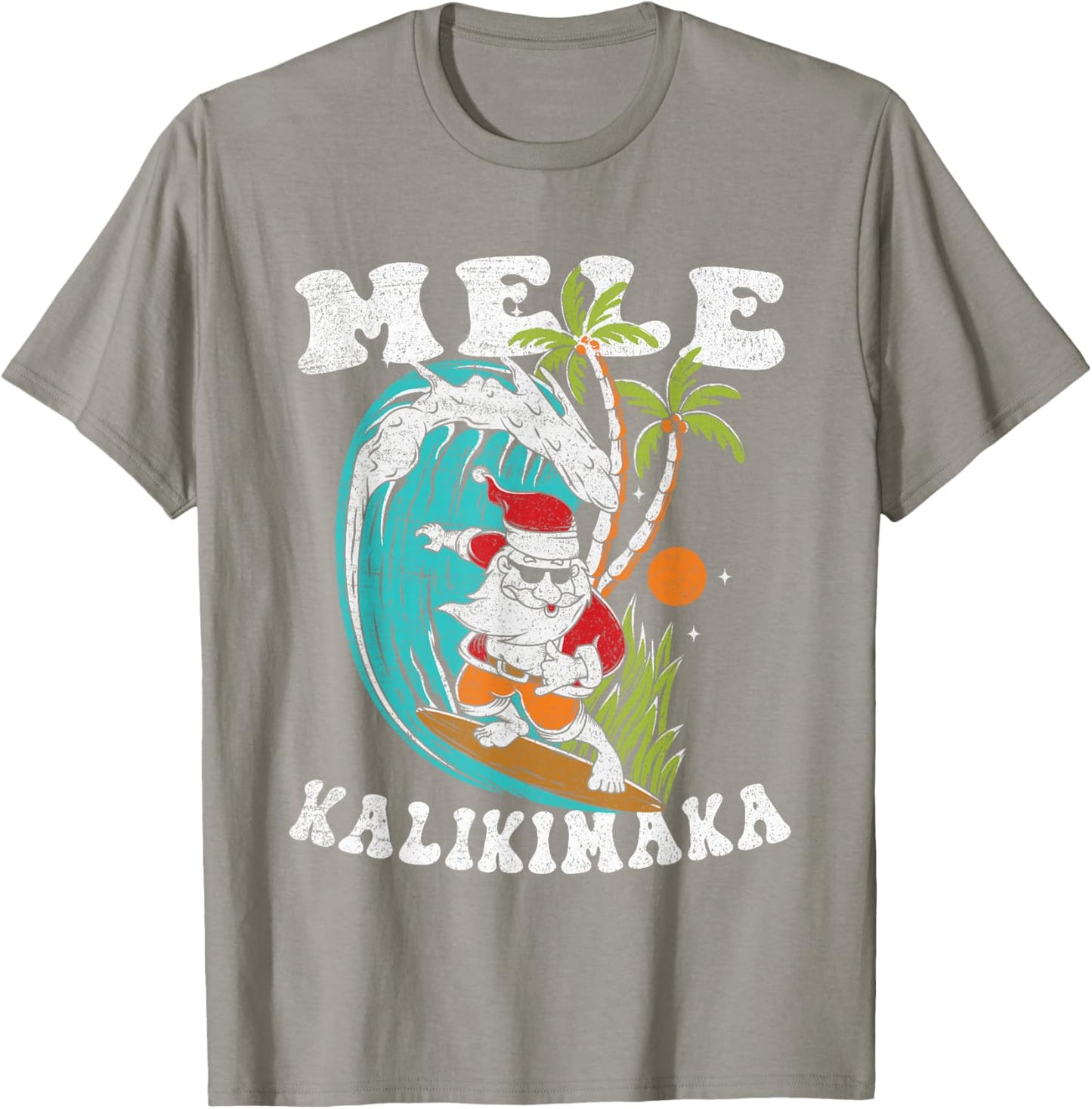 Mele Kalikimaka Hawaii Christmas Surfing Santa T-Shirt - T-Shirt | Sand
