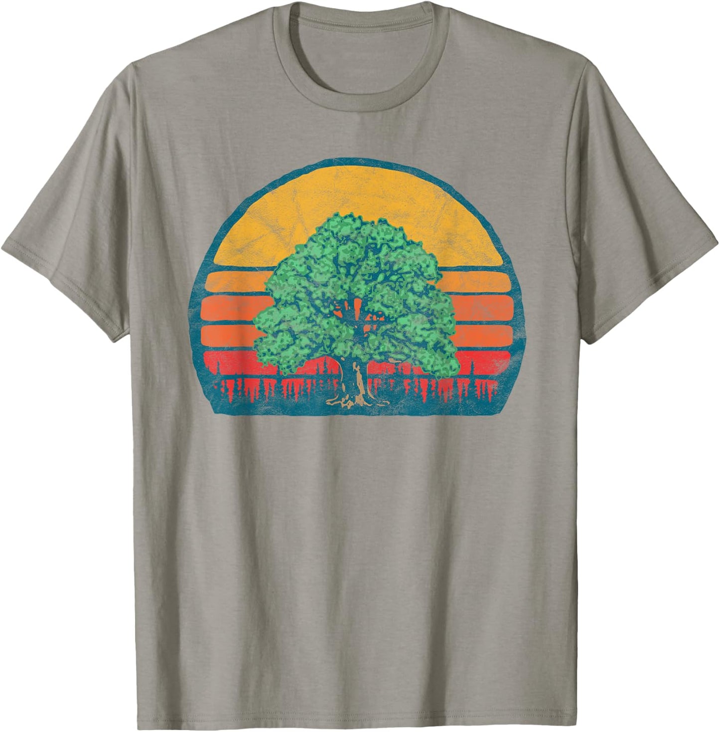 Retro Sun Minimalist Oak Tree Design - Graphic T-Shirt - T-Shirt | Sand