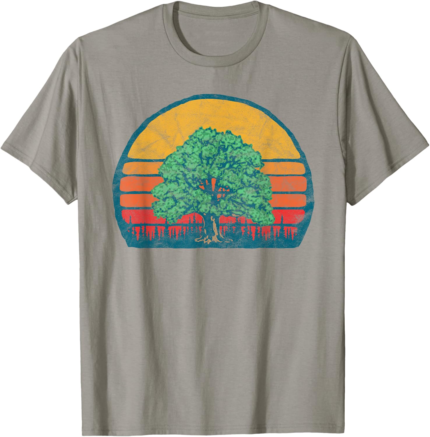 Retro Sun Minimalist Oak Tree Design - Graphic T-Shirt - T-Shirt | Sand
