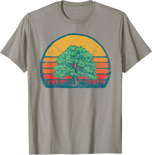 Retro Sun Minimalist Oak Tree Design - Graphic T-Shirt - T-Shirt | Sand