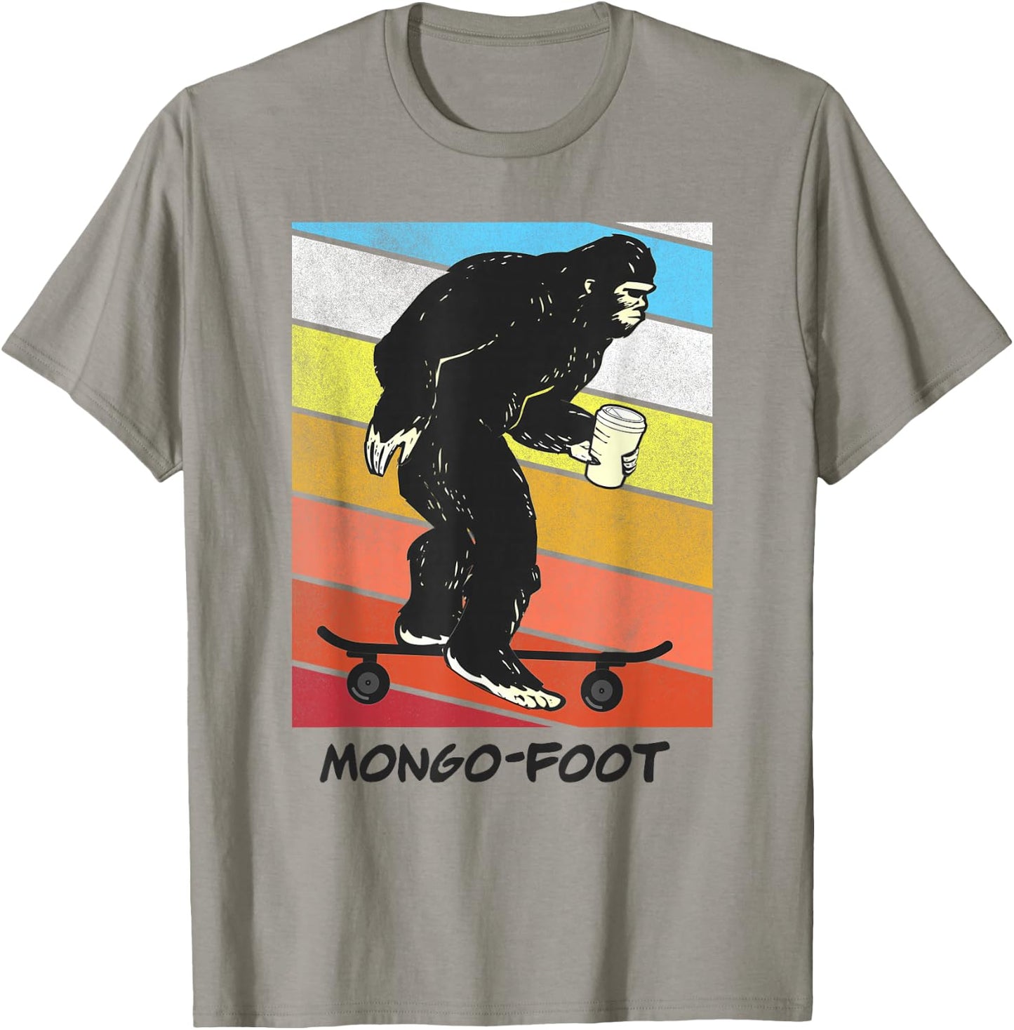 Mongo Foot Bigfoot Sasquatch Skateboard Skating with Coffee T-Shirt - T-Shirt | Sand