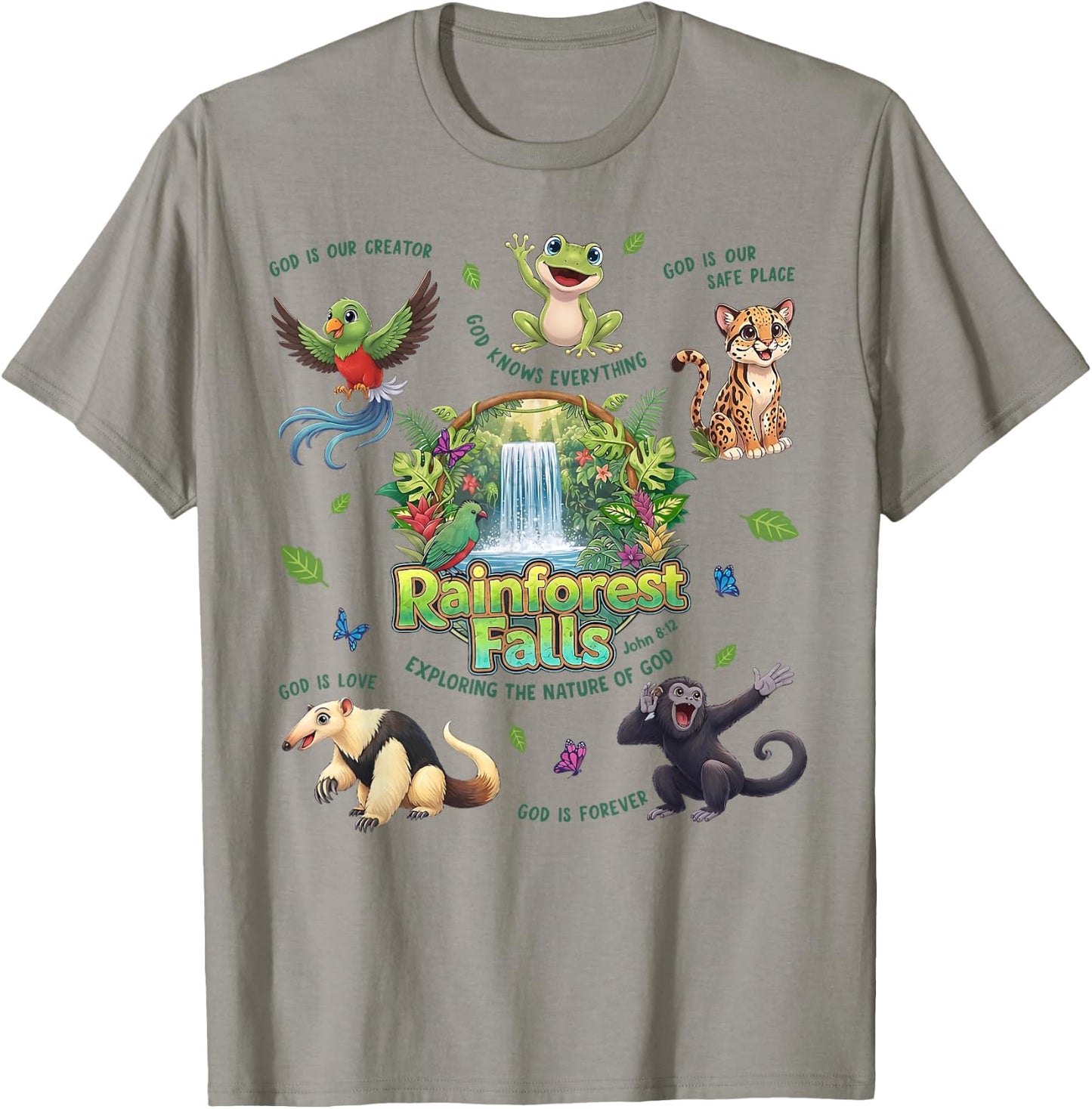 Rainforest Falls Exploring The Nature of God Tropical Jungle T-Shirt - T-Shirt | Sand