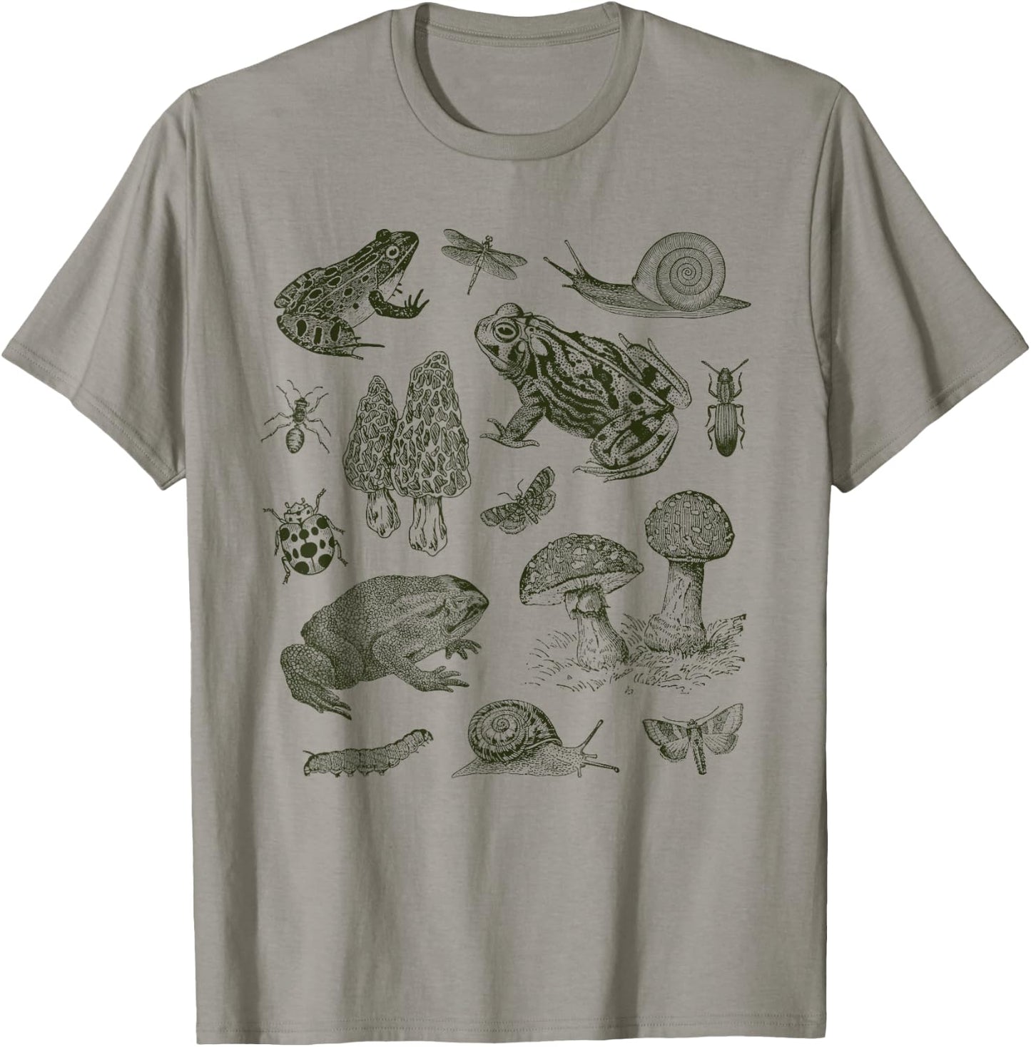 Frog Mushroom 90s Vintage Dark Academia Aesthetic Biology T-Shirt - T-Shirt | Sand