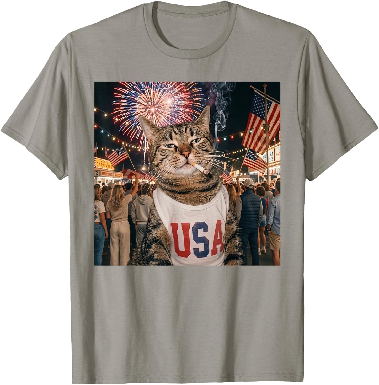 July 4th Patriotic Cat Smoking Cigarette Meme 250 Years T-Shirt - T-Shirt | Sand