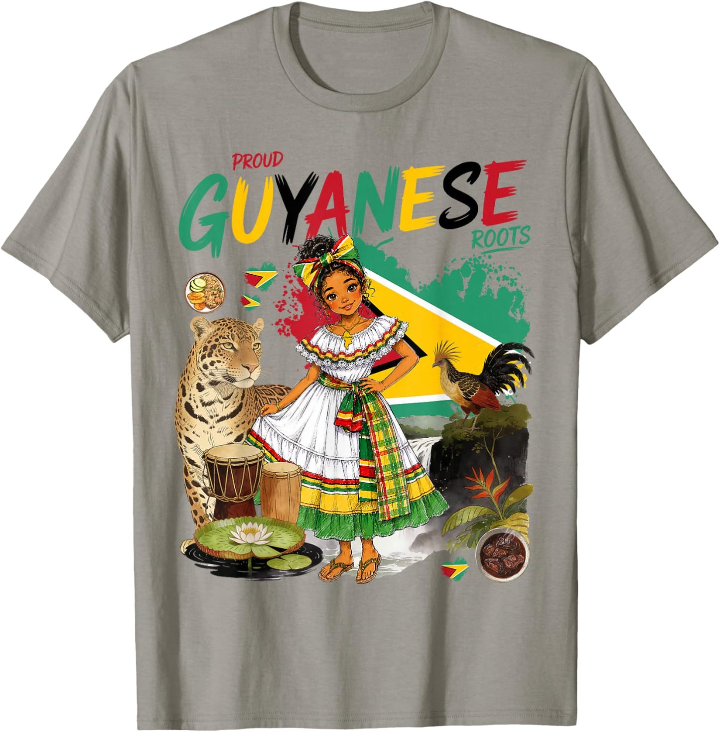 Guyanese Heritage Girls Outfit Idea & Guyana Flag Themed T-Shirt - T-Shirt | Sand