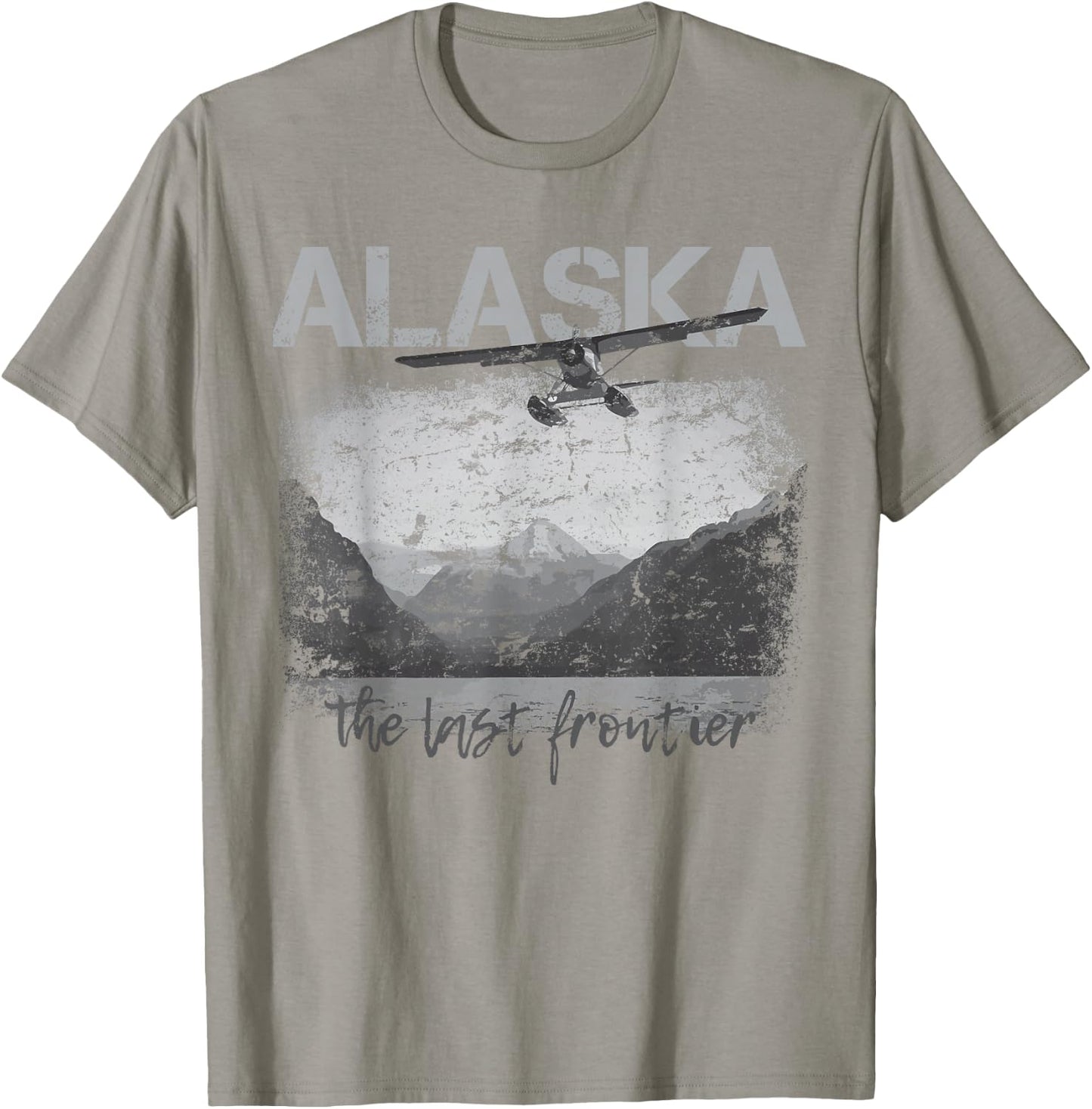Alaska The Last Border with Seaplane T-Shirt - T-Shirt | Sand