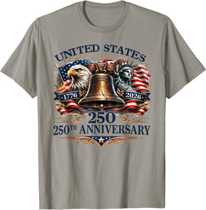 250th Anniversary 1776 2026 USA Patriotic Eagle 4th of July T-Shirt - T-Shirt | Sand