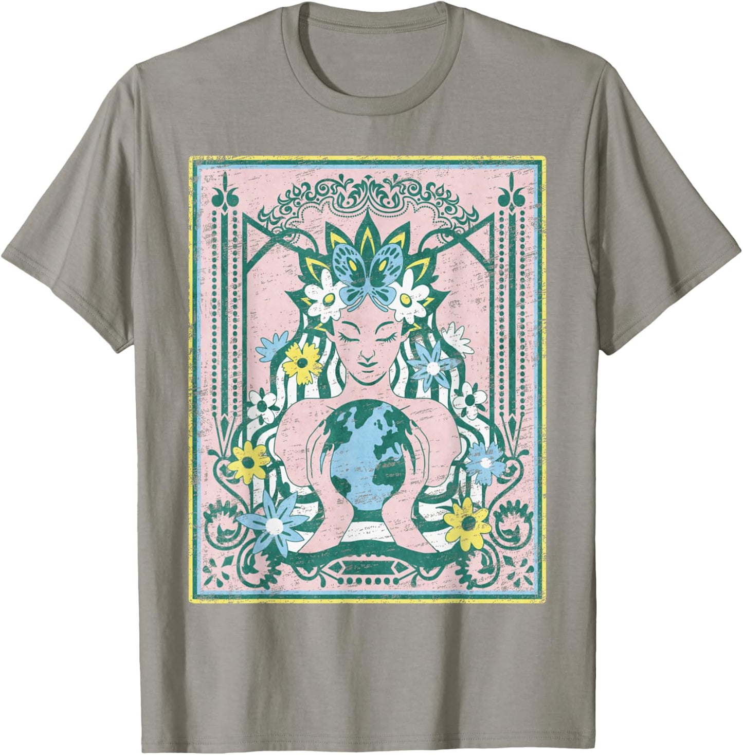 Mother Planet Earth Day Nature Vintage Art Nouveau Hippie T-Shirt - T-Shirt | Sand