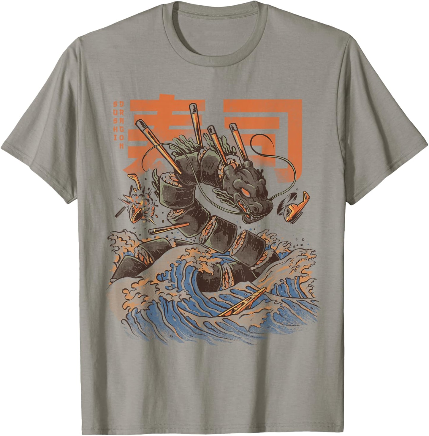 Great Sushi Dragon Japanese Food Kawaii Dragon Anime T-Shirt - T-Shirt | Sand
