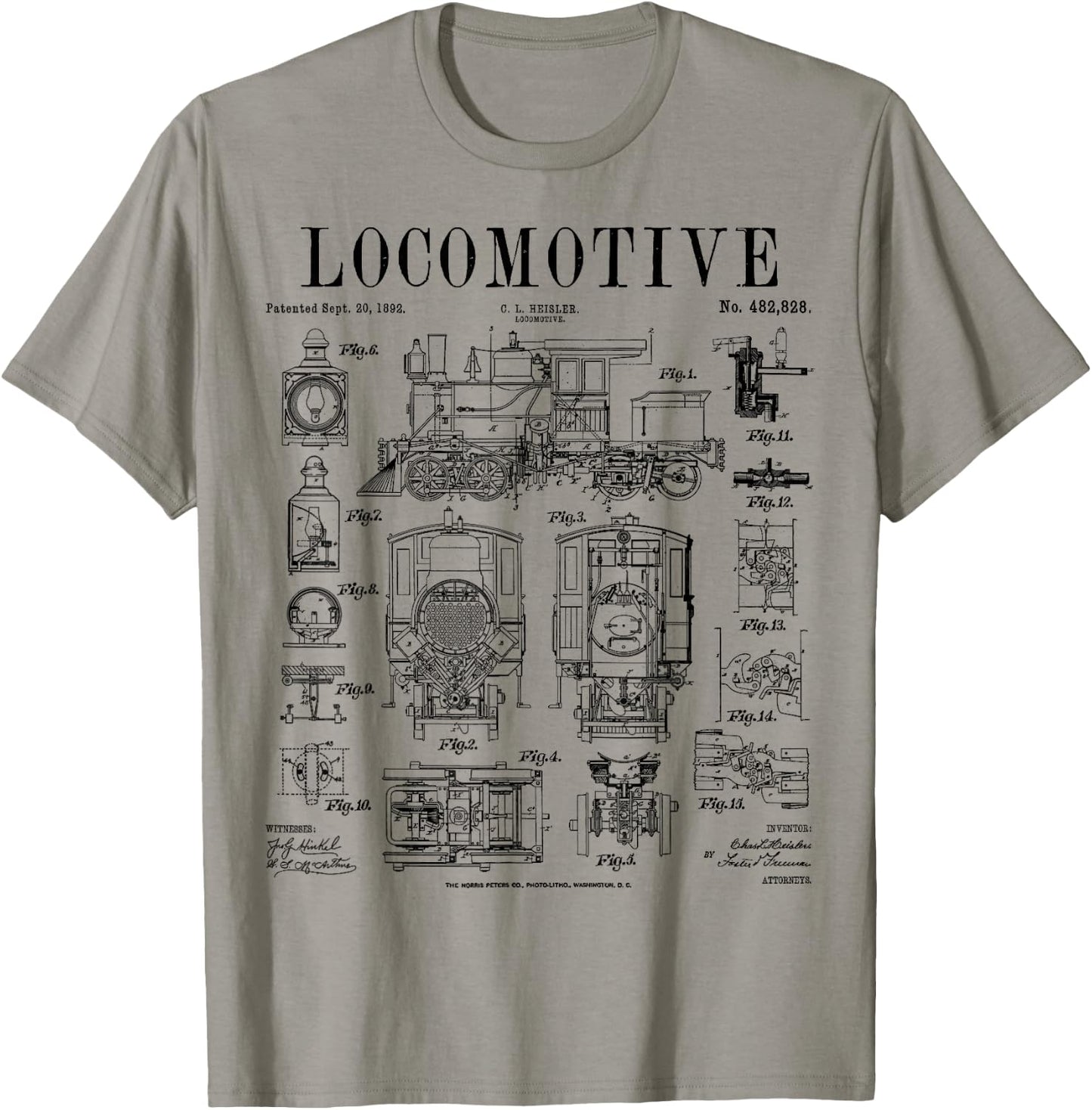 Railroad Railway Steam Locomotive Train Vintage Patent Print T-Shirt - T-Shirt | Sand