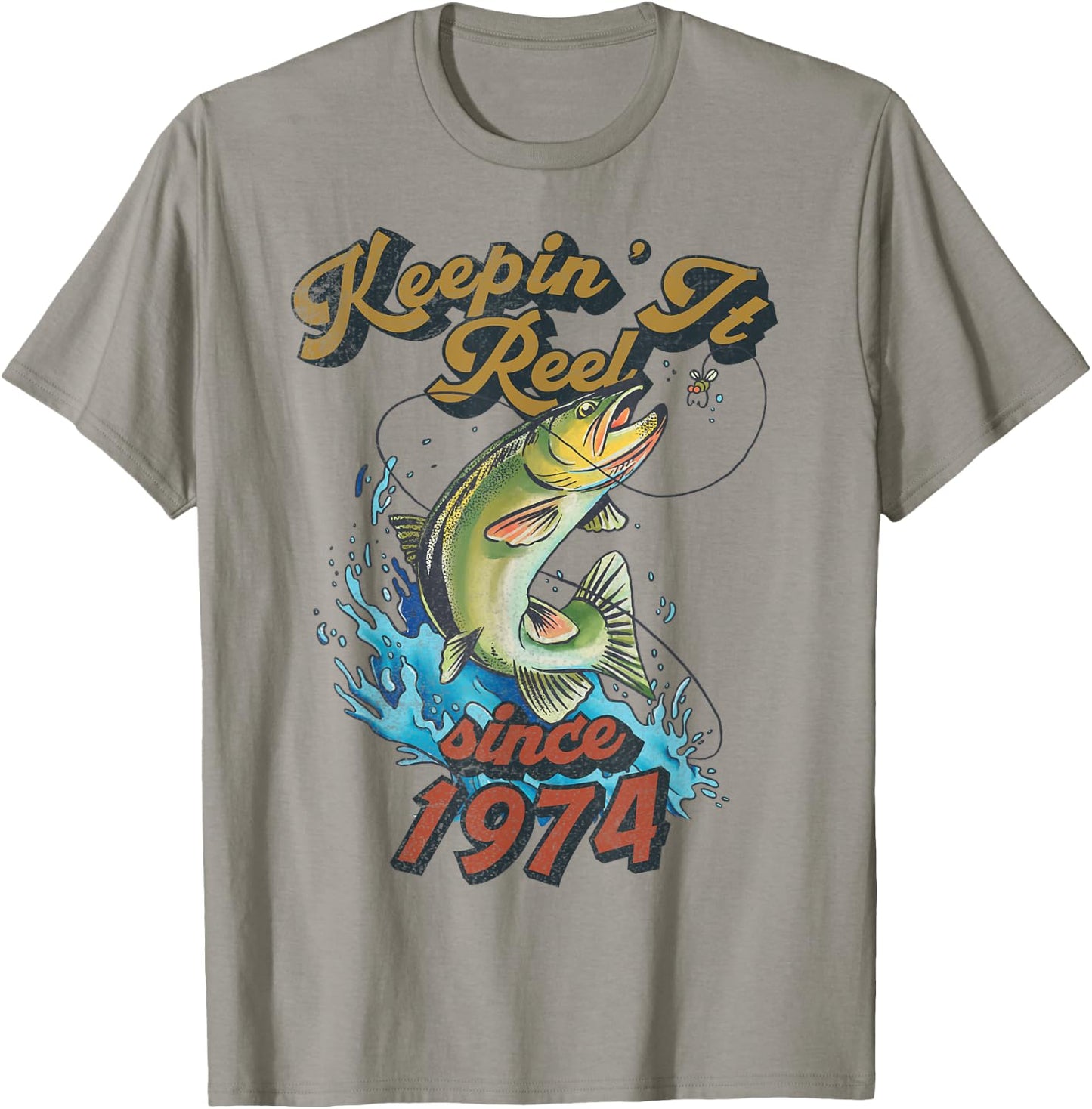 Funny Fishing Birthday Since 1974 Keepin It Reel T-Shirt - T-Shirt | Sand