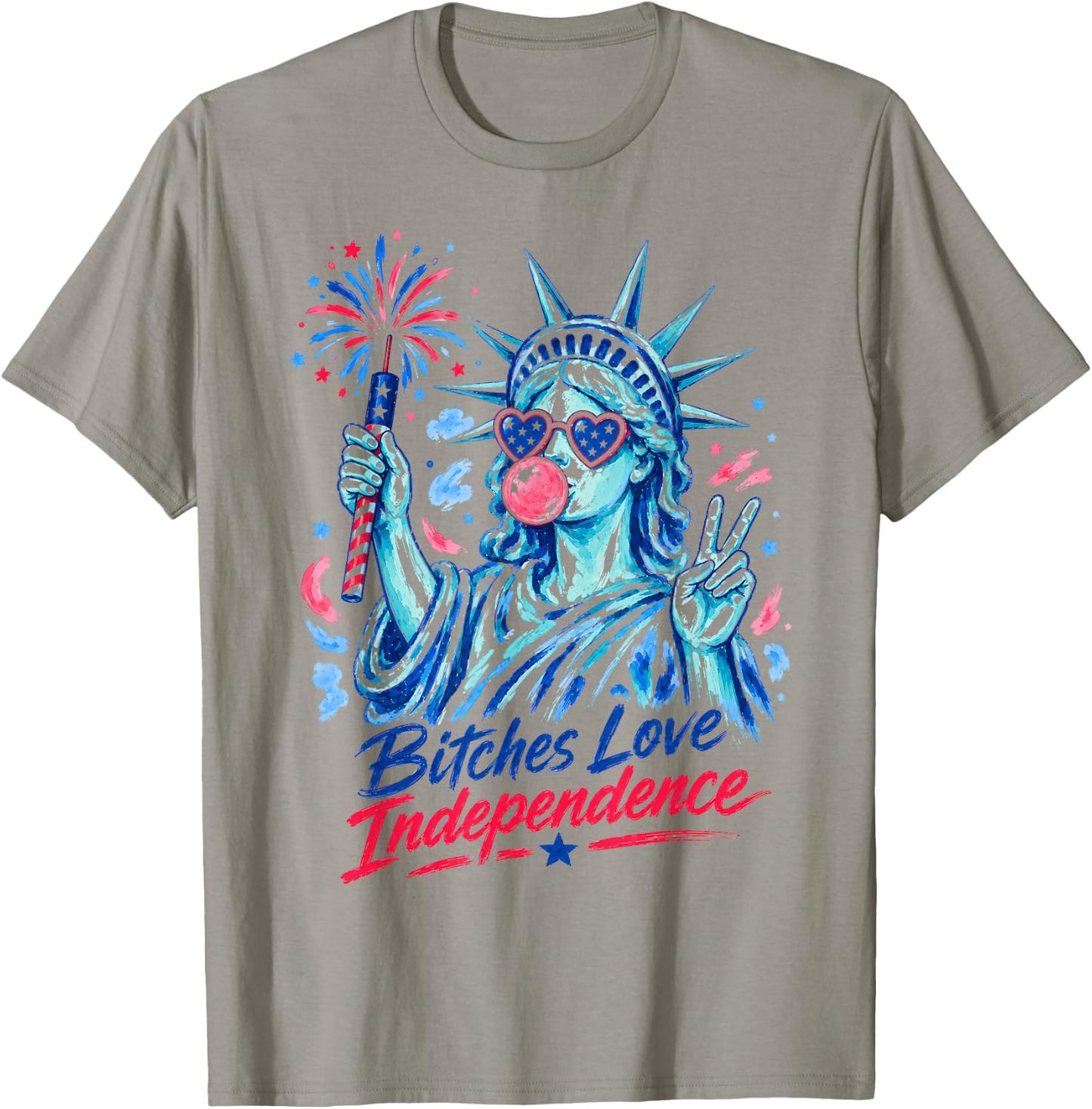 Retro Bitches Love Independence Funny 4th of July Women T-Shirt - T-Shirt | Sand