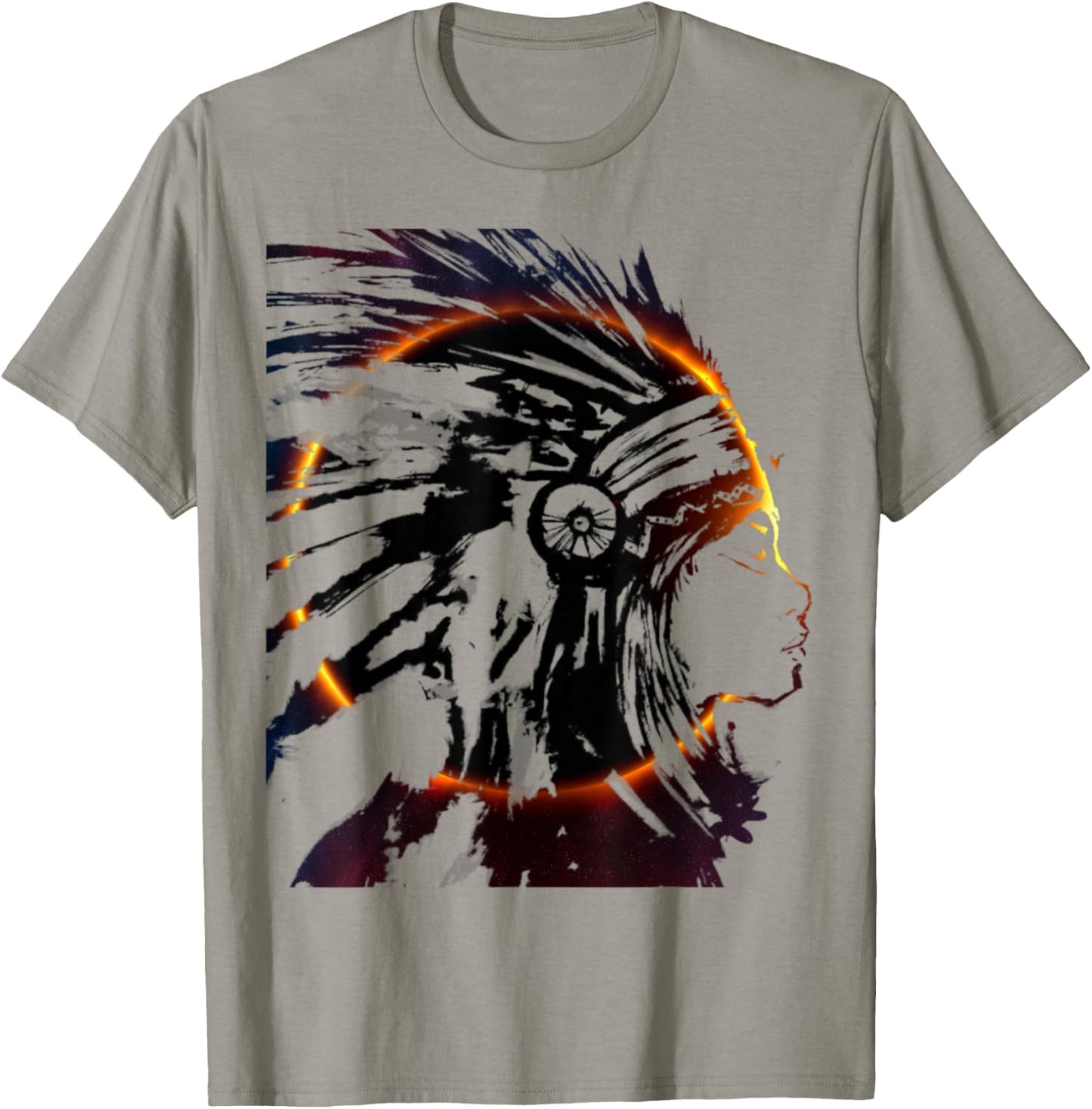 Eclipse Headdress Native American Indian Traditional Art T-Shirt - T-Shirt | Sand