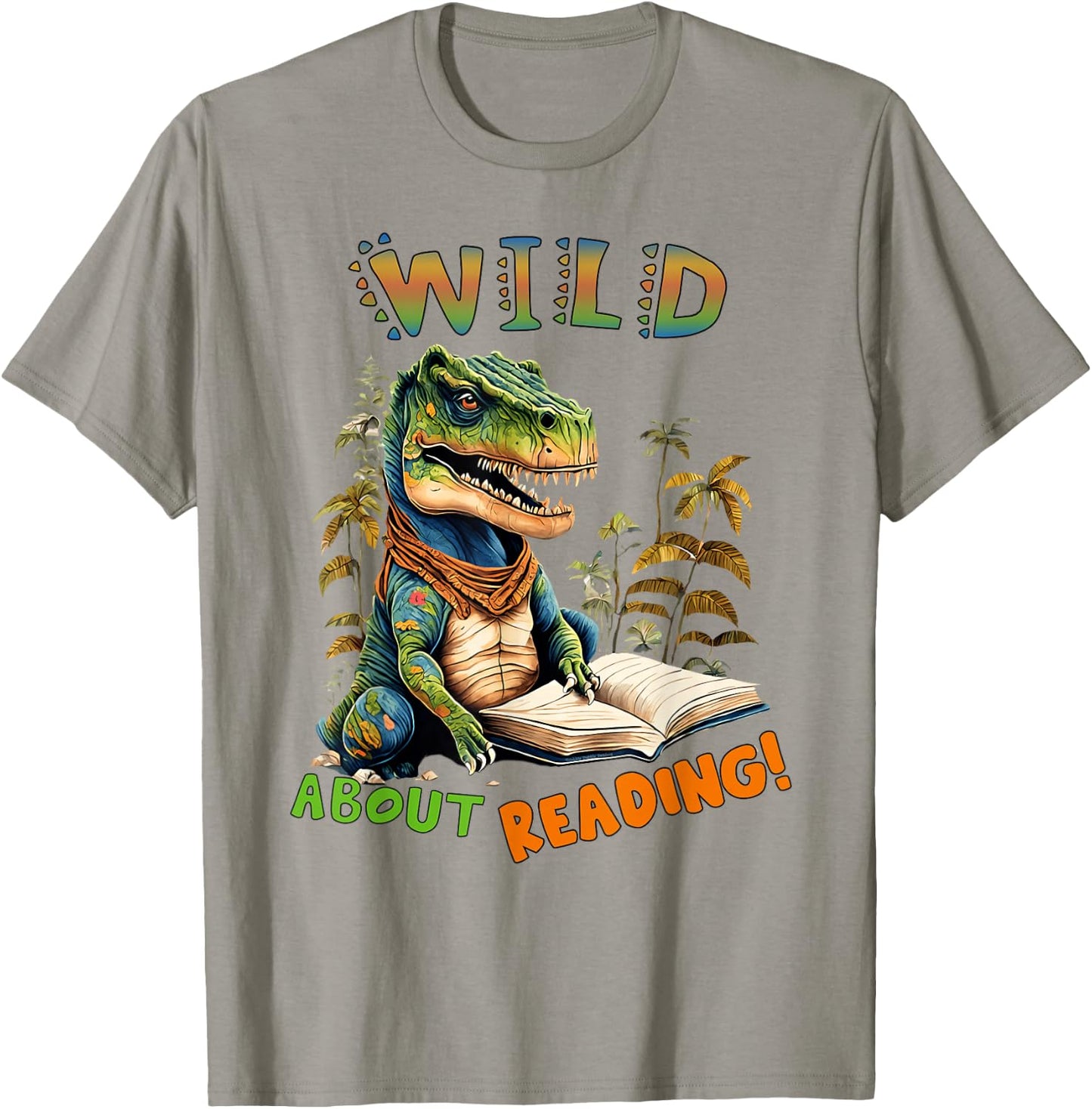 Librarian Teacher Kids Wild About Reading Dinosaur Reading T-Shirt - T-Shirt | Sand