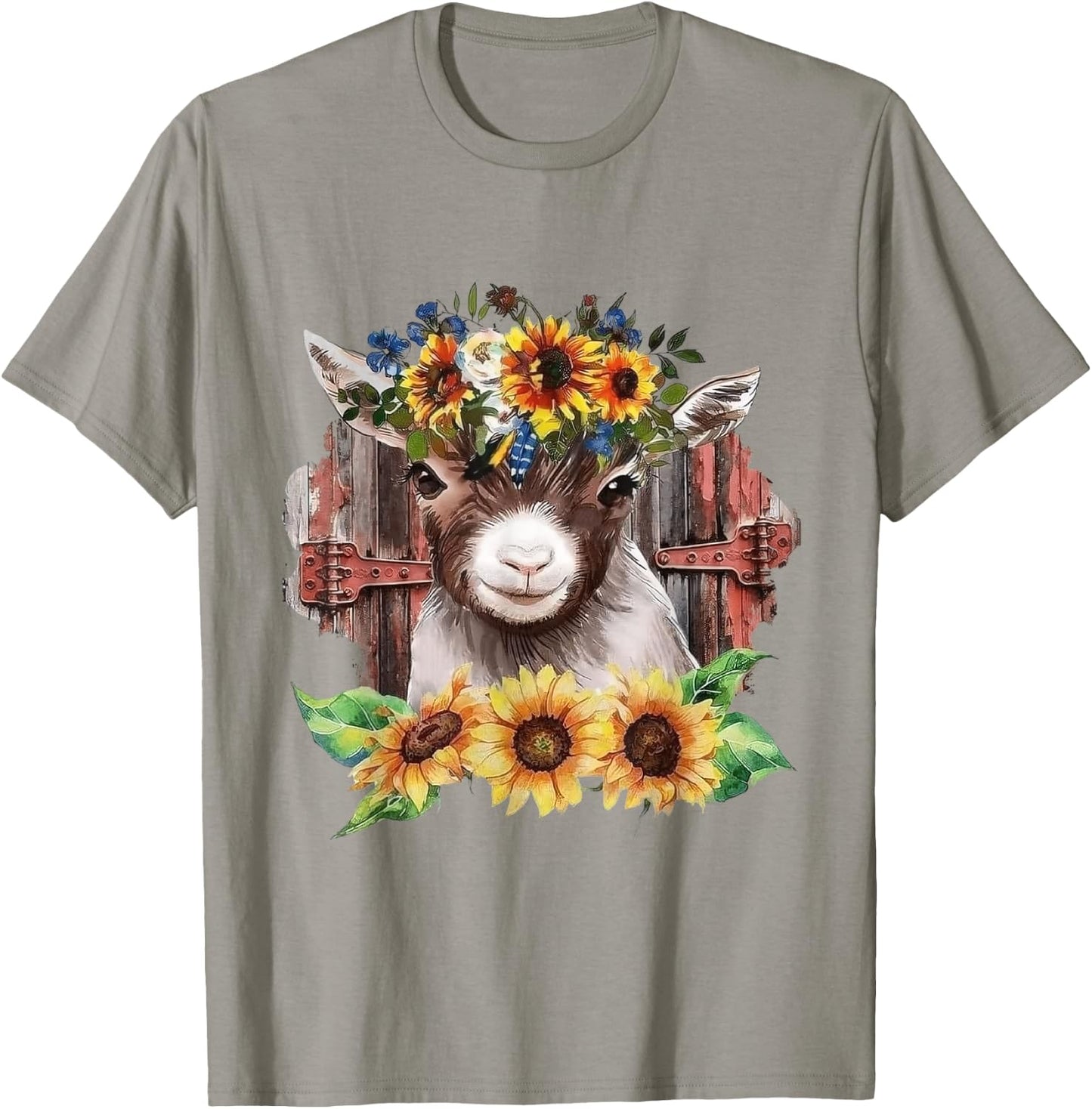 Sunflower Baby Goat Farmlife Cute Farm Animal T-Shirt - T-Shirt | Sand