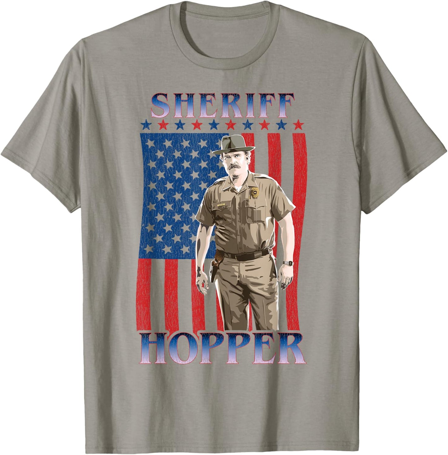 Stranger Things Sheriff Hopper American Flag Poster T-Shirt - T-Shirt | Sand