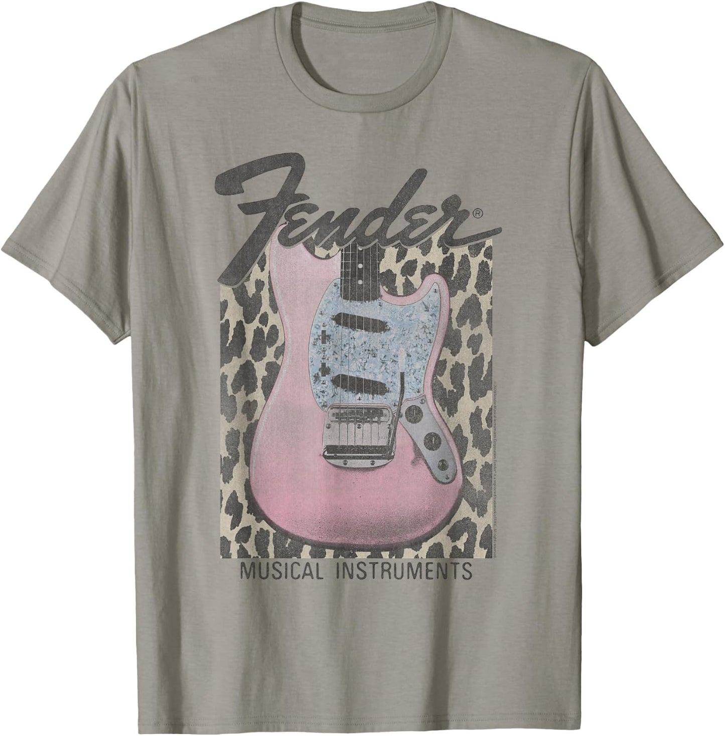 Fender Pink Grunge Leopard Guitar & Logo T-Shirt - T-Shirt | Sand