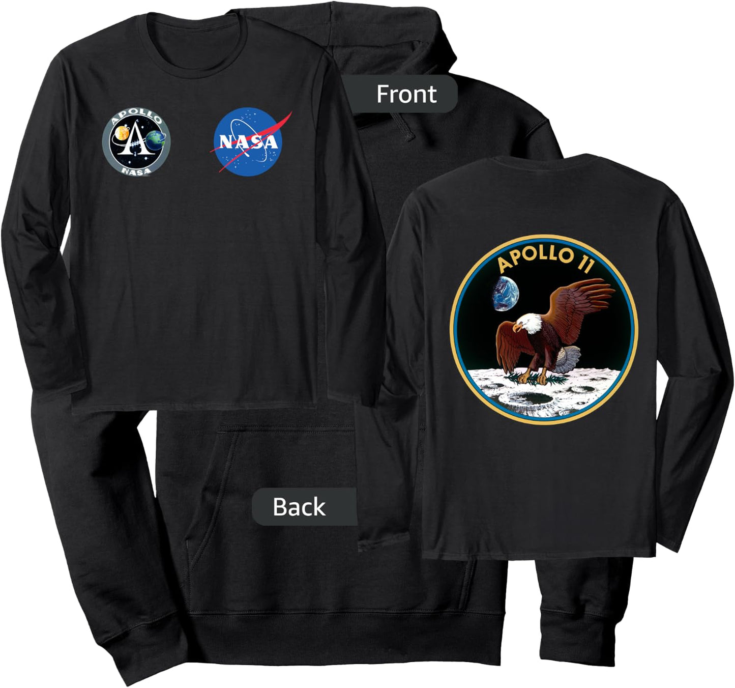 Apollo 11 Front and Back Design NASA Moon Program Hoodie - Hoodie | Black