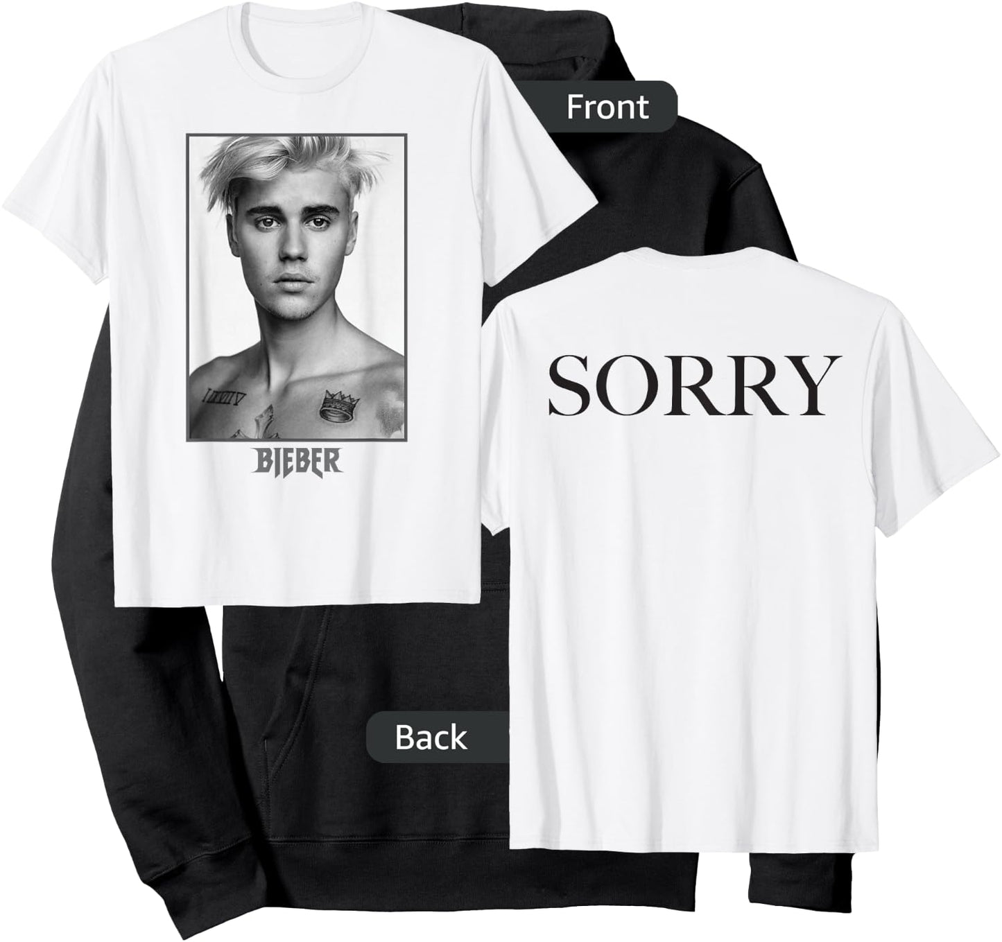 Justin Bieber Official Purpose Tour B&W Sorry Back Hoodie - Hoodie | Black
