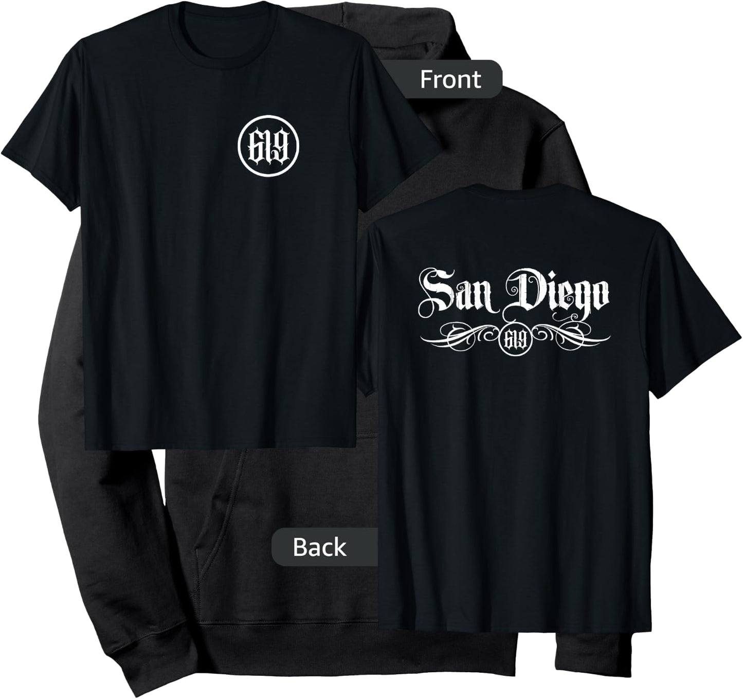 San Diego Area Code 619 Chicano Lettering Hispanic 2 Sided Hoodie - Hoodie | Black
