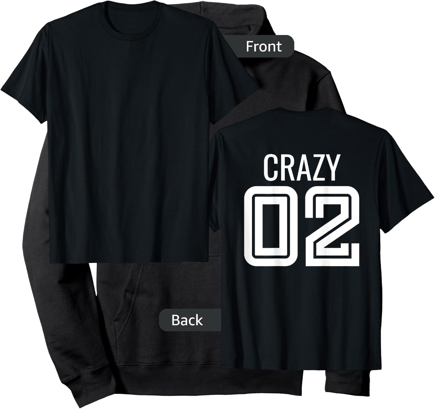 Crazy 3 Funny Three Group Matching Bff - Image On Back Of Hoodie - Hoodie | Black