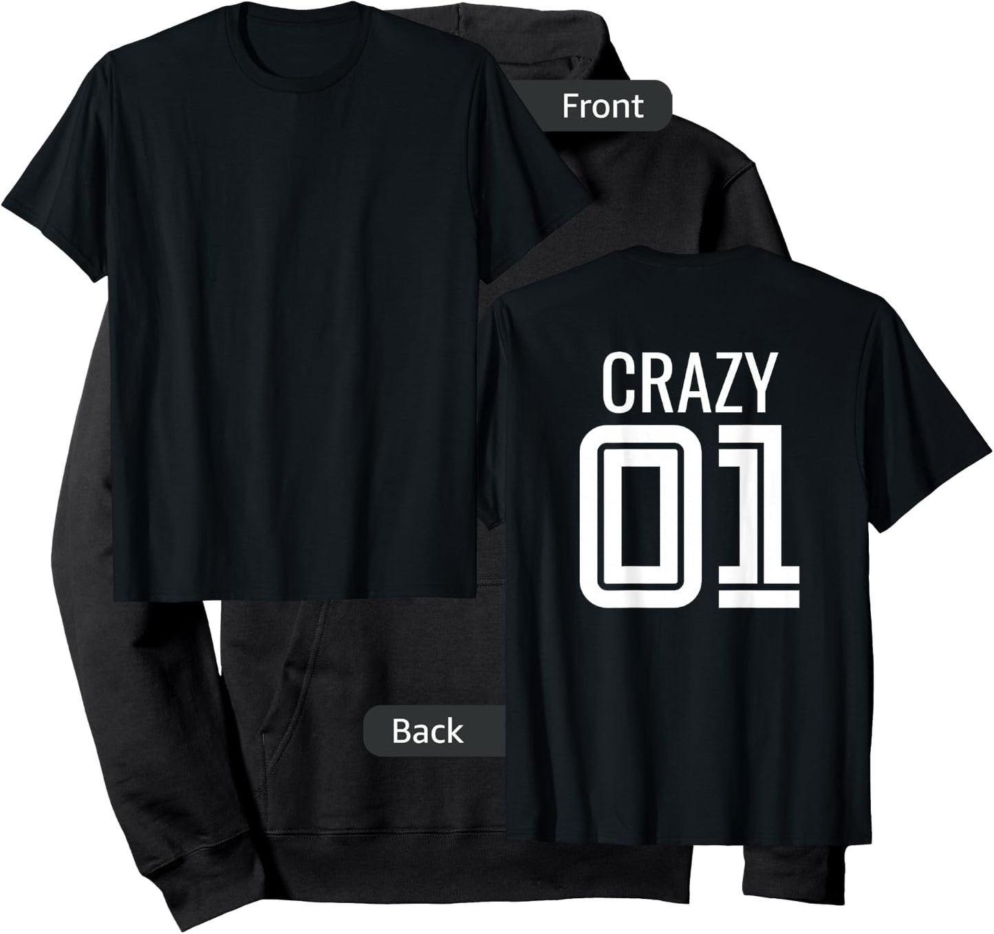Crazy 3 Funny Three Group Matching Bff - Image On Back Of Hoodie - Hoodie | Black