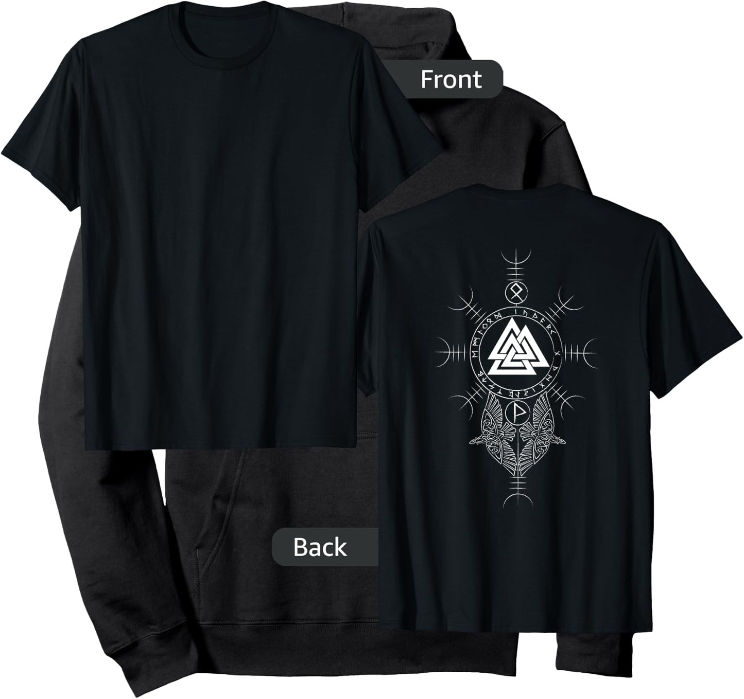 Classic Viking Symbols - Valknut - Aegishjalmur (on back) Hoodie - Hoodie | Black